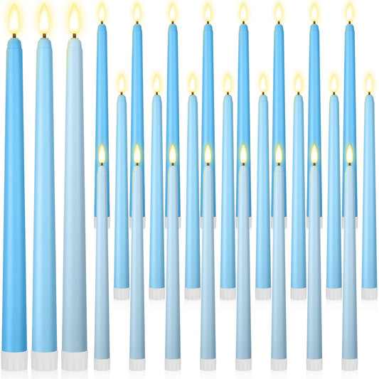 Macarrie 24 Packs Flameless Taper Candles Battery Operated Fake 11 Inch Long Candlelight LED Flameless Candlesticks Flickering Tapered for Summer Fall Wedding(Mixed Blue)