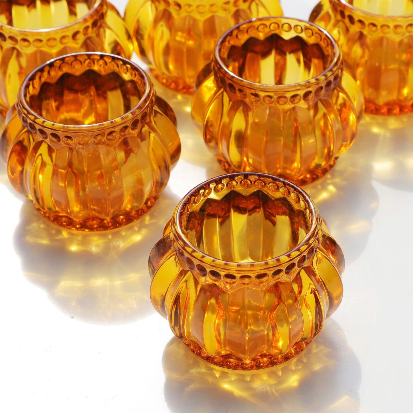 Woho 12pcs Amber Tealight Candle Holder, Glass Tea Lights Candle Holder for Wedding Table Decor, Votive Candle Holders for Birthday Party