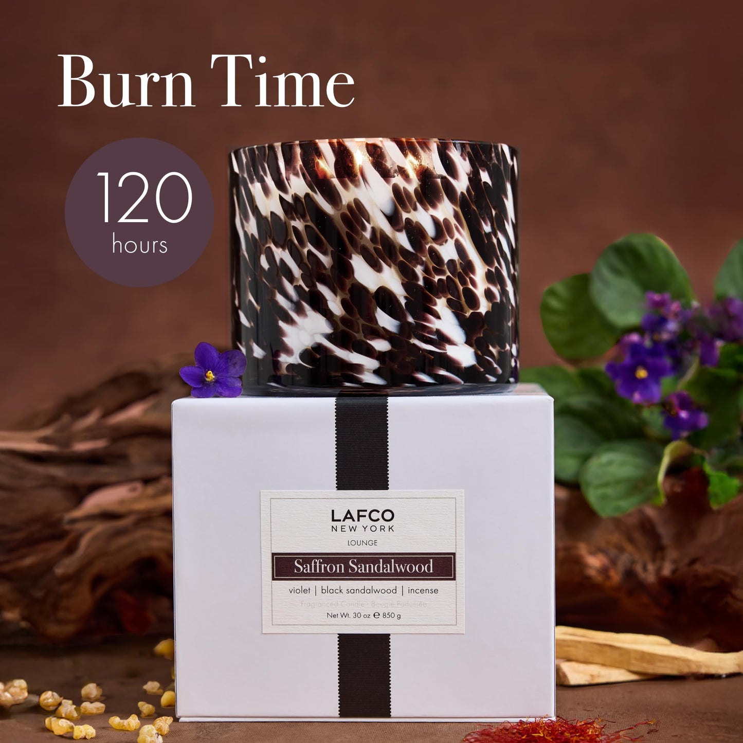 LAFCO New York Fall 3-Wick Candle, Saffron Sandalwood - 30 oz - 120-Hour Burn Time - Reusable, Hand Blown Glass Vessel - Made in The USA