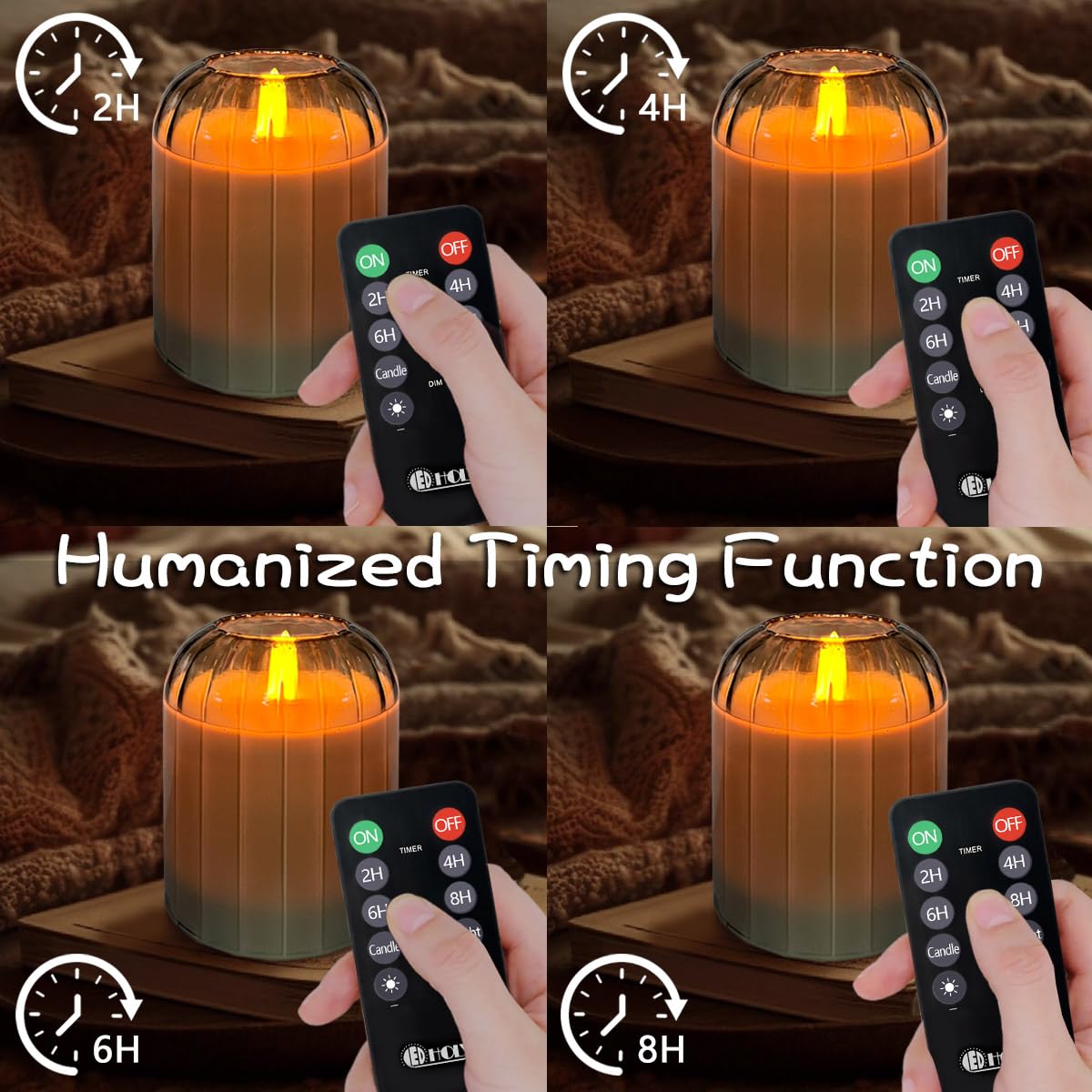 LEDHOLYT Rechargeable Flameless Candle, Flashing LED Pillar Real Wax Candle with Remote Control and Timer, Green Pumpkin Glass Electronic Candles for Room Decoration, 1 Set of 3