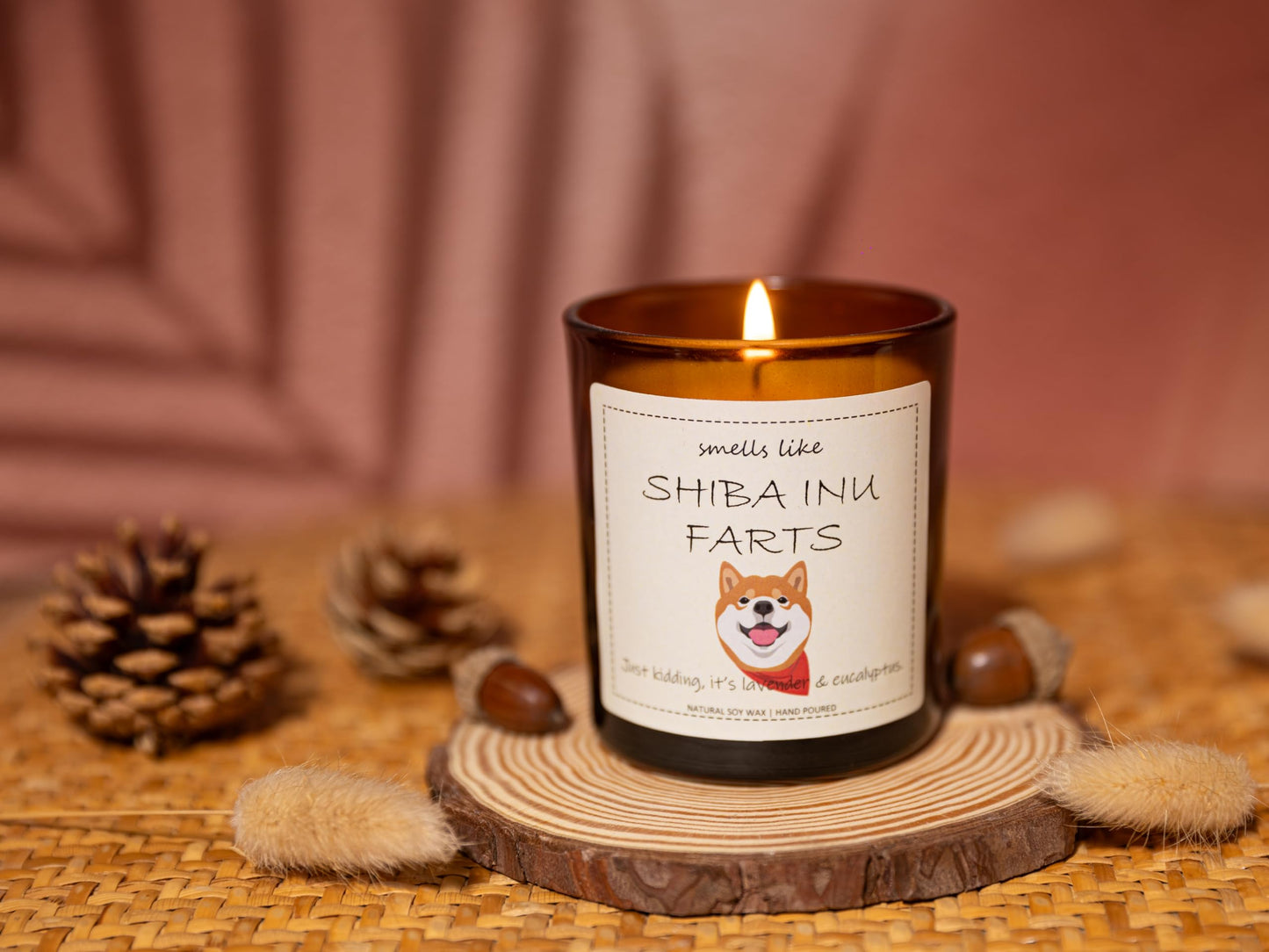 Shiba Inu Gifts & Decor, Gifts for Dog Lovers, Smells Like Shiba Inu Farts Candle - Lavender & Eucalyptus, Crafted by Natural Soy Wax & Natural Essential Oils