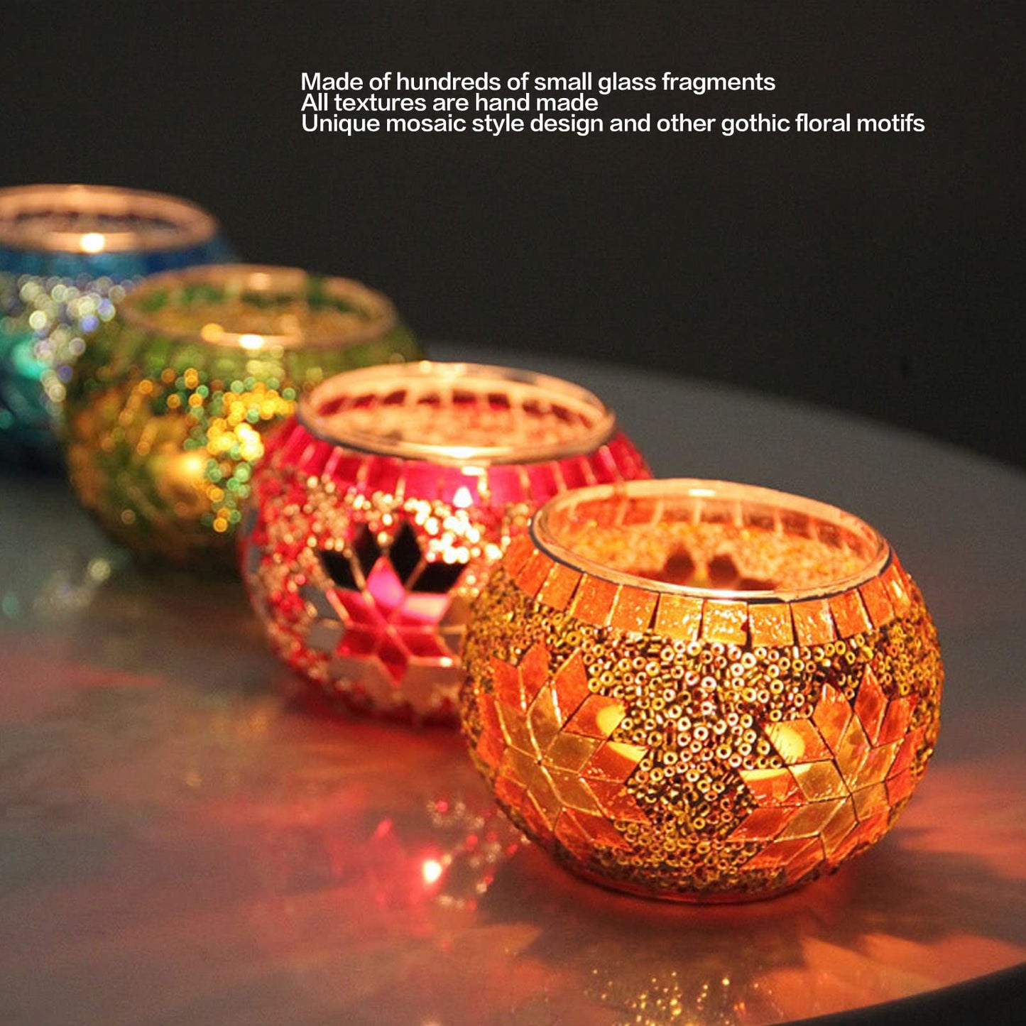 XHTLLO 4pcs Mosaic Glass Candle Holder, Hand Made Glass Candle Holder, Colourful Romantic Glass Pillar Candle Stands, for Home Bar Dinner