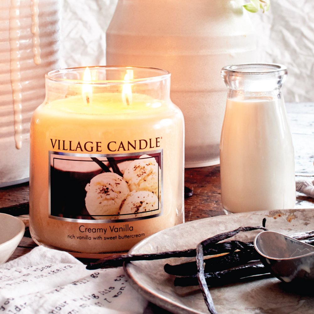 Village Candle Creamy Vanilla 16 oz Glass Jar Scented Candle, Medium