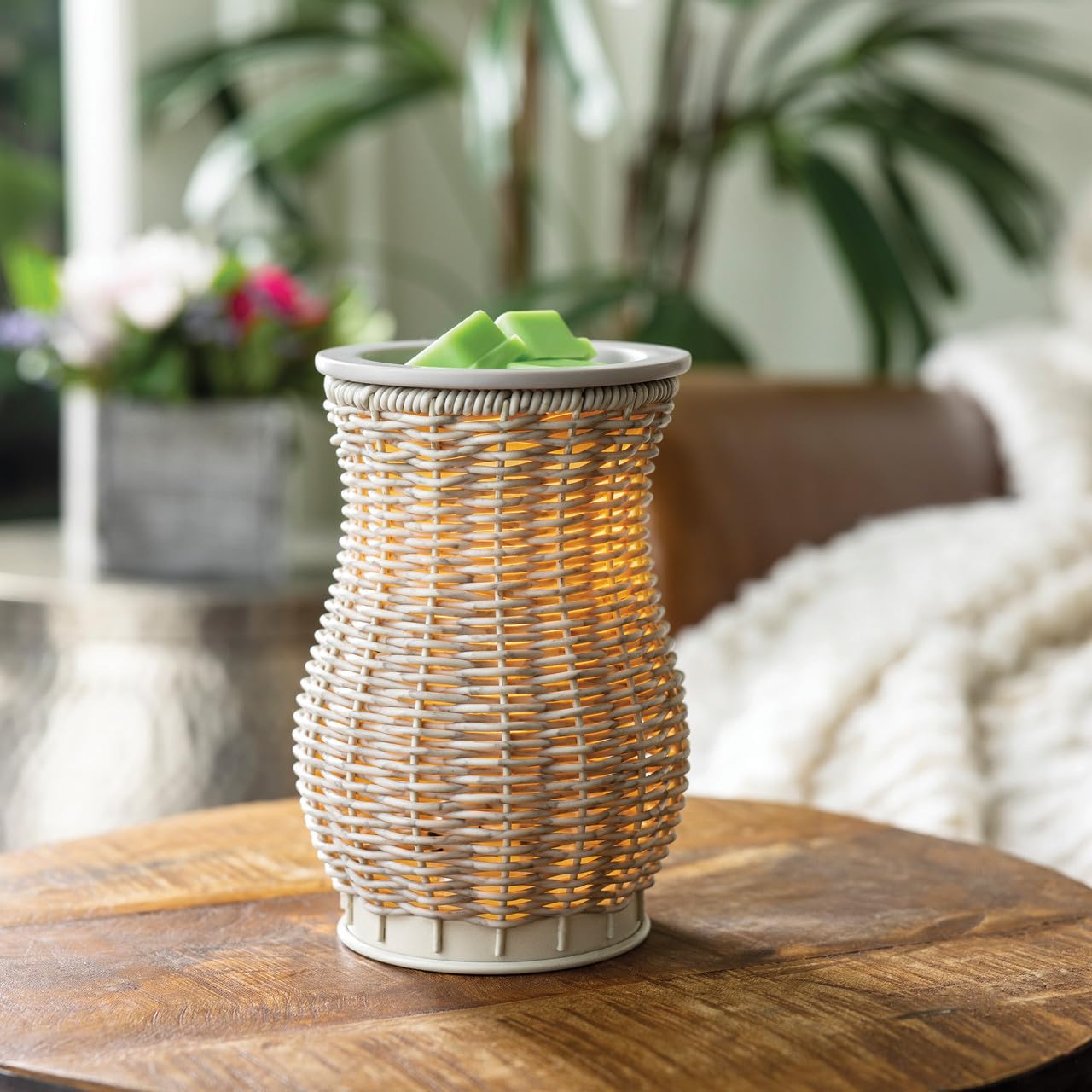 Candle Warmers ETC. Illumination Fragrance Warmer- Light-Up Warmer for Warming Scented Candle Wax Melts and Tarts or to Freshen Room, Graywash Wicker