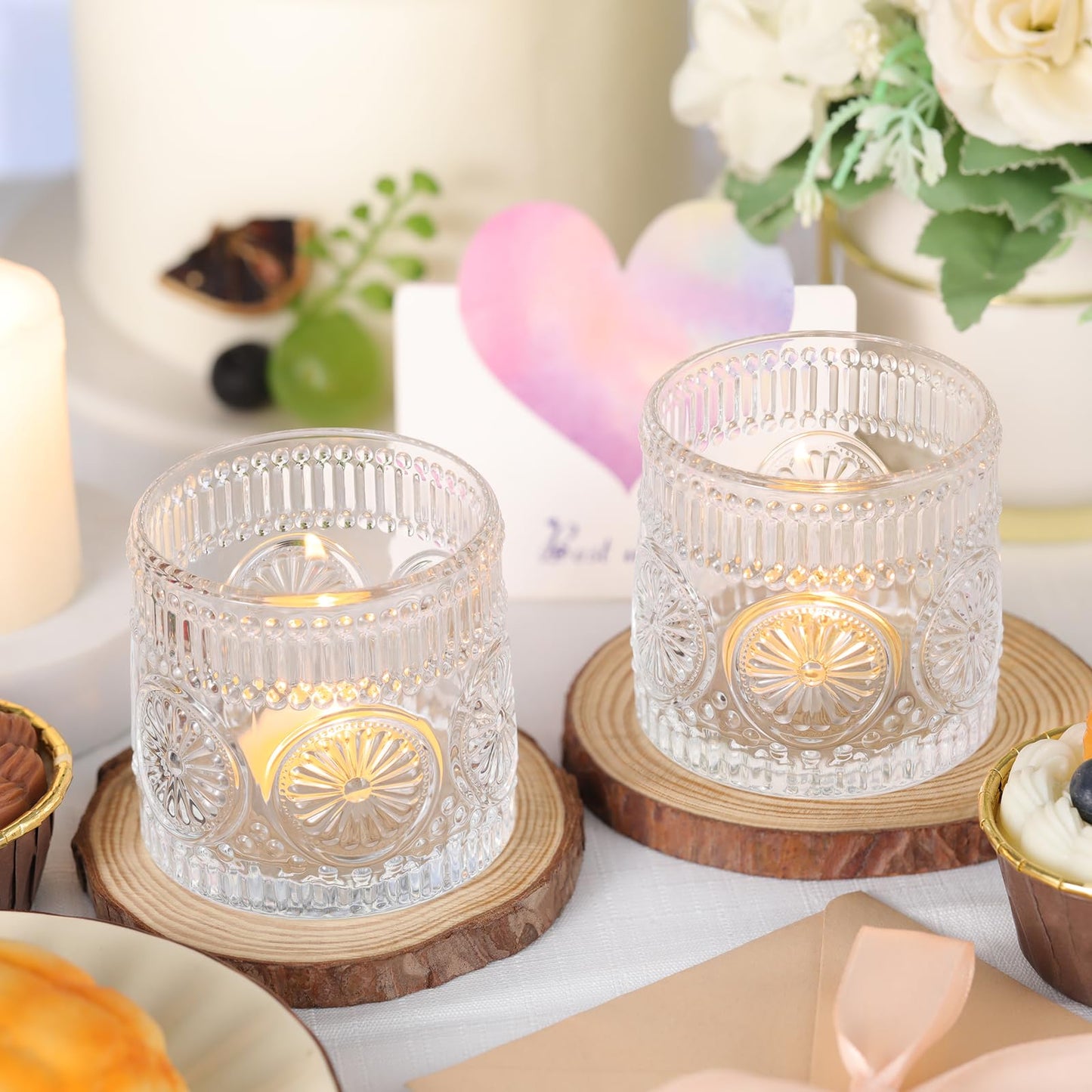 Sunnyfuture 6Pcs Large Votive Candle Holders Clear Glass Tealight Candle Holders for Wedding, Table Centerpiece, Party, Birthday, Home Decor