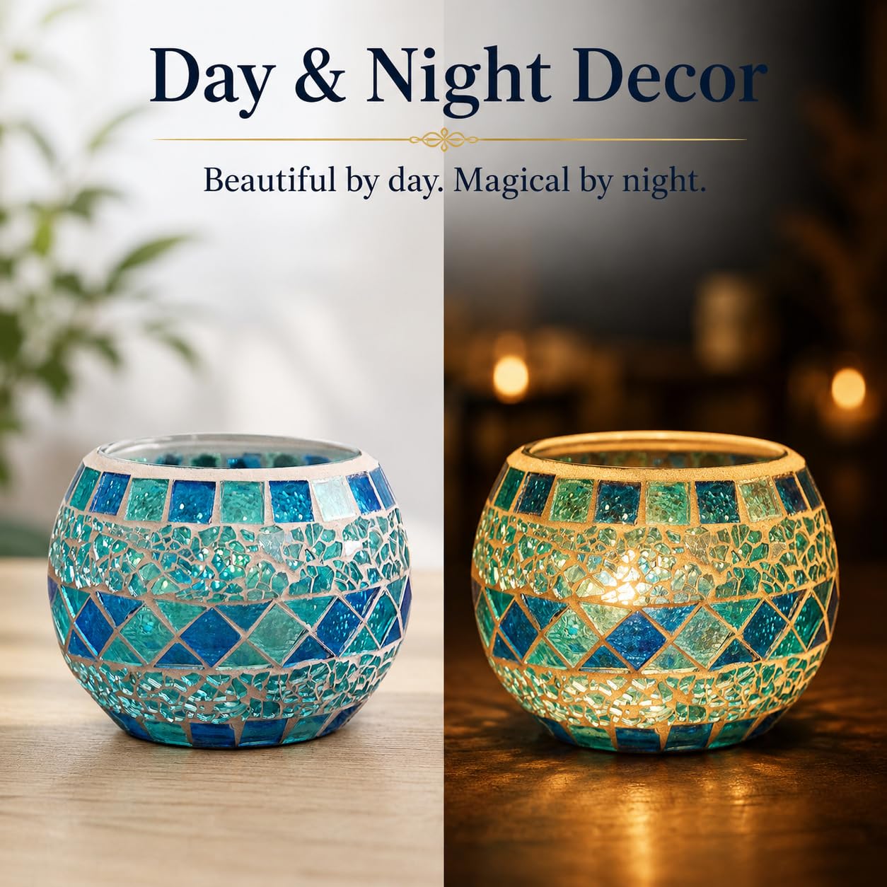 Votive Candle Holder Tea Lights - Glass Candle Holders, Mosaic Tealight Candle Holder, Candle Jar Cup for Wedding Centerpiece Party Table Decorations, Valentines Day Decor