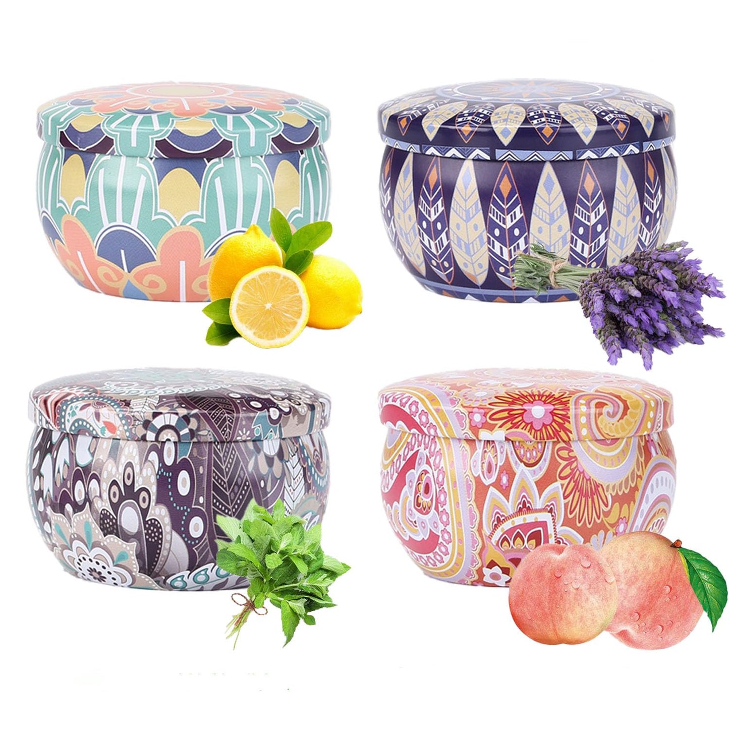Scented Candles Gift Set for Women, 4 Pack Soy Wax Aromatherapy Candles, Lavender Lemon Vanilla White Peach Mini Tin Candles for Home, Bath, Spa, Travel, Gifts for Mom Her