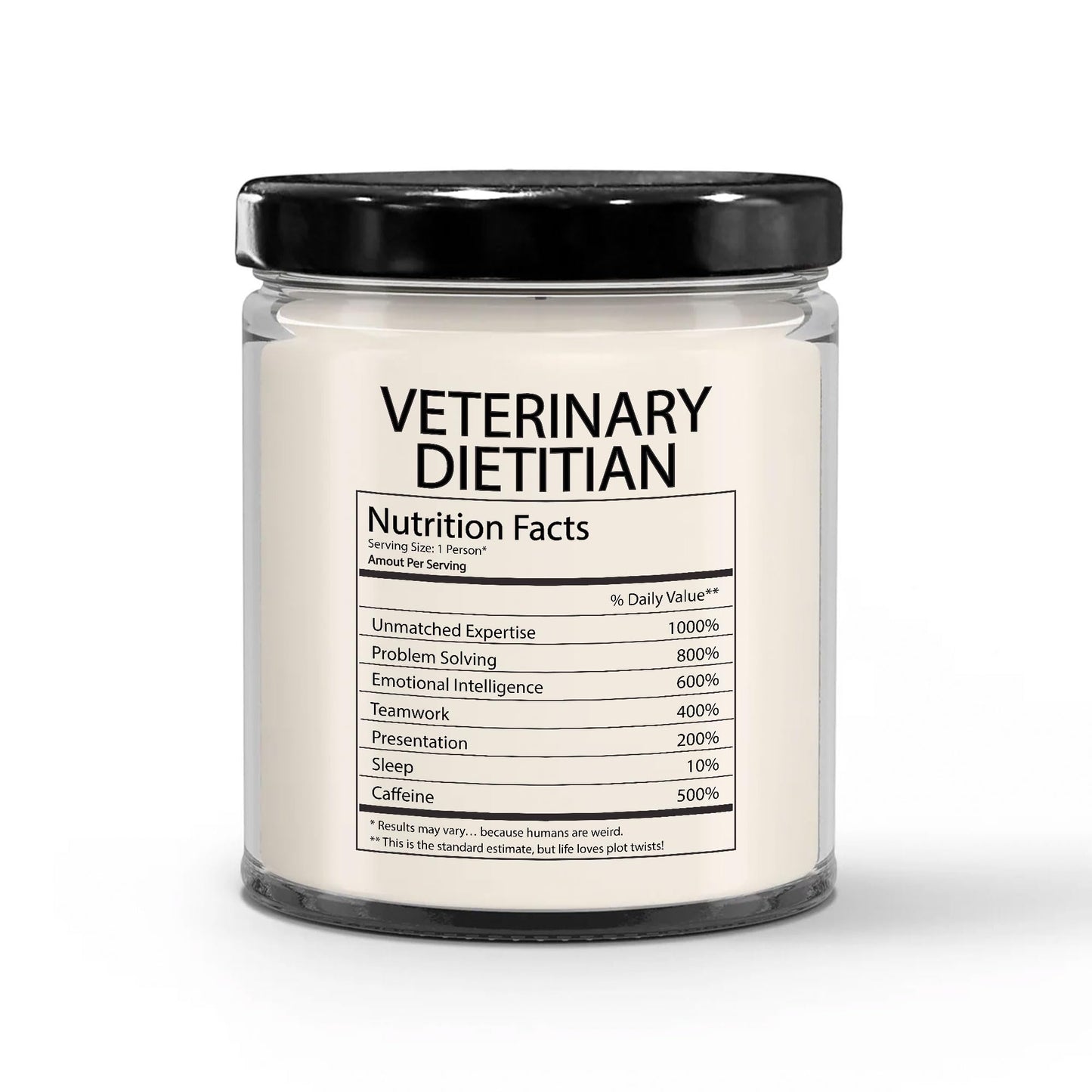 Funny Gifts for Veterinary Dietitian Nutrition Facts Label - Christmas Candle for Animal Nutritionist Staff Employee Boss - Thank You, Birthday - Vanilla Scented Soy Wax, 9oz