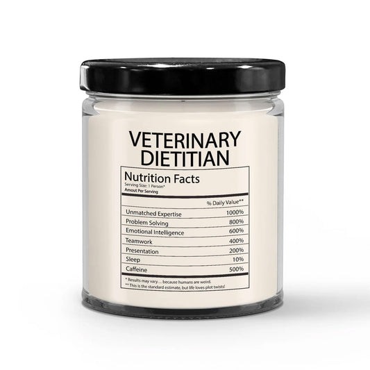 Funny Gifts for Veterinary Dietitian Nutrition Facts Label - Christmas Candle for Animal Nutritionist Staff Employee Boss - Thank You, Birthday - Vanilla Scented Soy Wax, 9oz