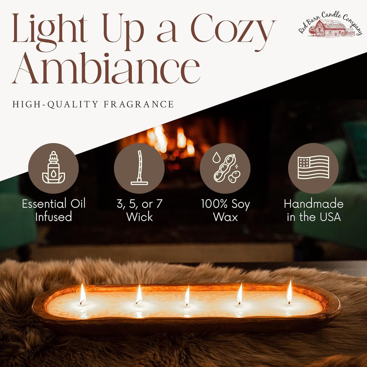 Red Barn Candle Company Wood Dough Bowl Candles | 100% Natural Soy Wax & Essential Oil Infused | Odor Eliminating + Pet Safe | Scented Candle Gifts for Men & Women (7-Wick, Lemon Verbena)