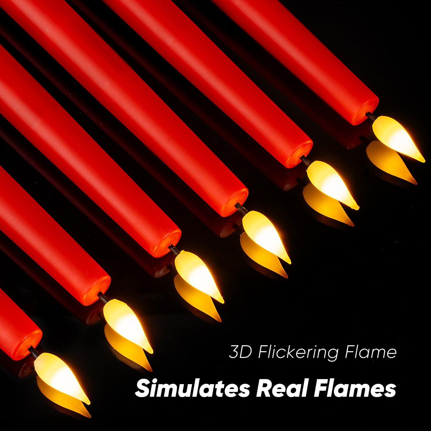 Meigic 6 Pcs Red Flameless Taper Candles with Remote Timer Dimmer, Plastic Led Taper Candles Realistic, 9.6 Inches Battery Operated Candlesticks Flickering, for Party Holiday Christmas Decor