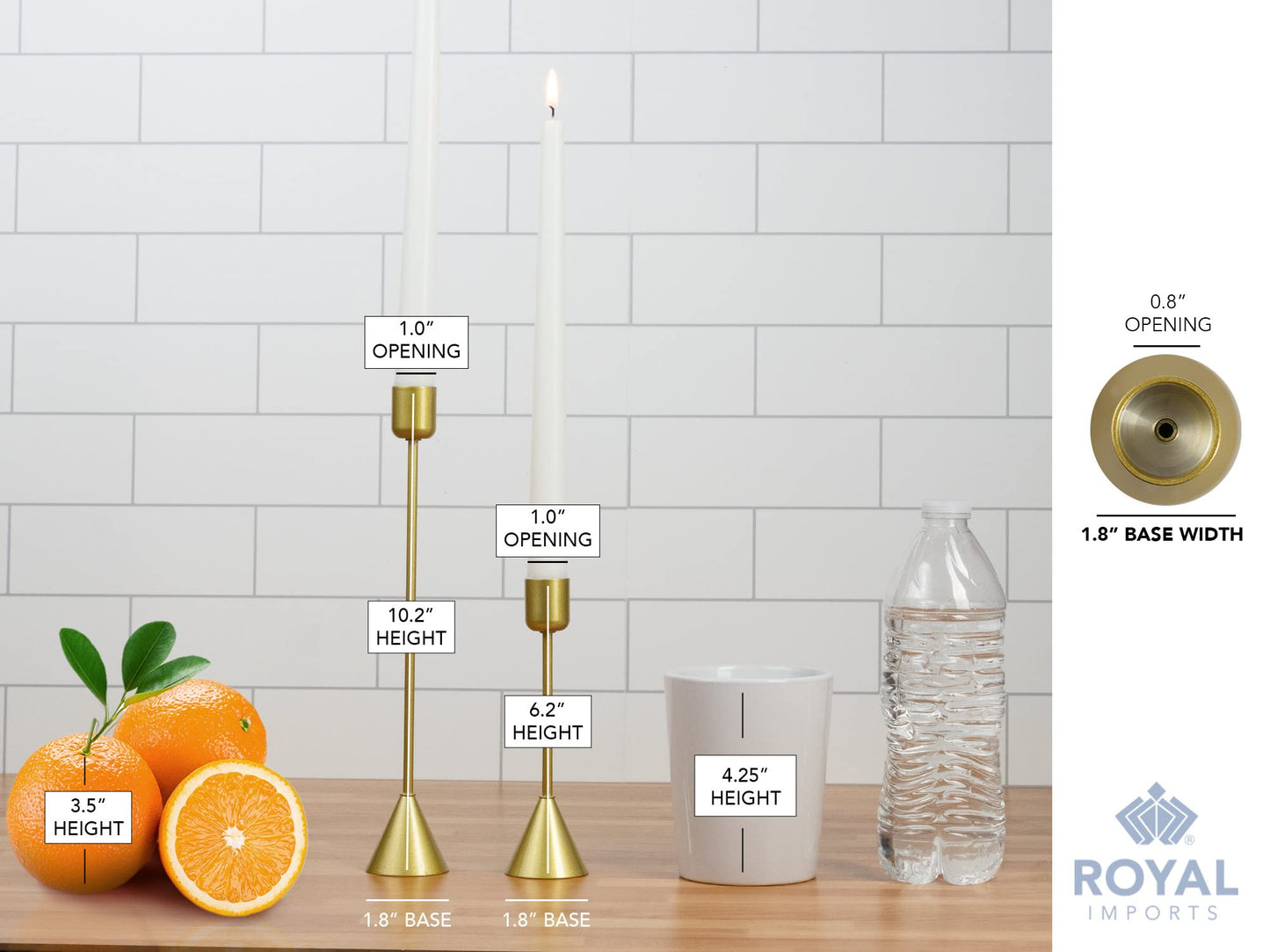 Royal Imports Gold Taper Candle Holder, Modern Metal Tapered Candlestick Holders, Centerpiece Decoration for Home or Wedding, 2 Pc Set, 6" & 10"