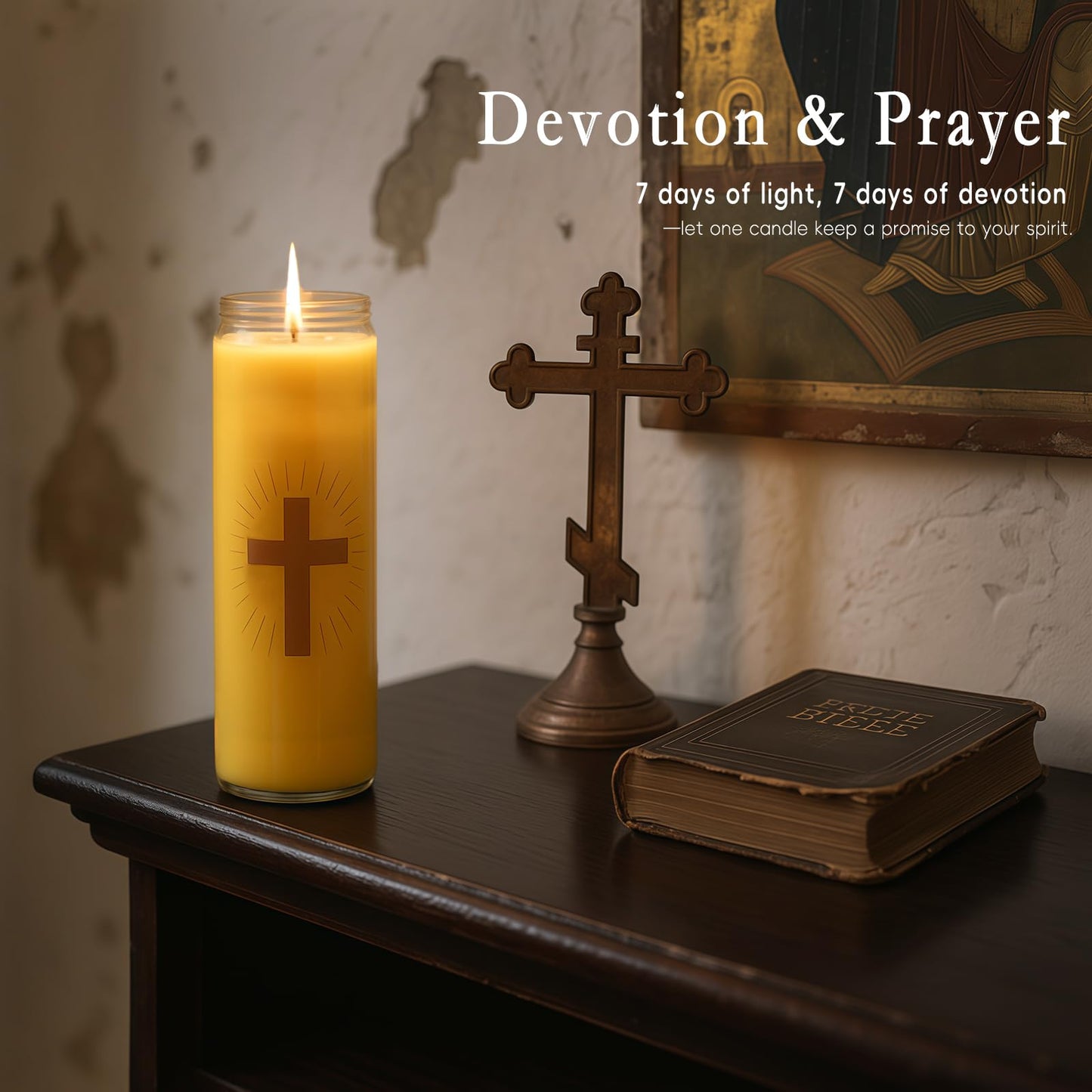 Pure Beeswax Prayer Candles - 7 Day Devotional Candles in Glass with 100 Hours Long Burn Time, Honey Fragrance Religious Candles Catholic for Memorials, Vigil, Church