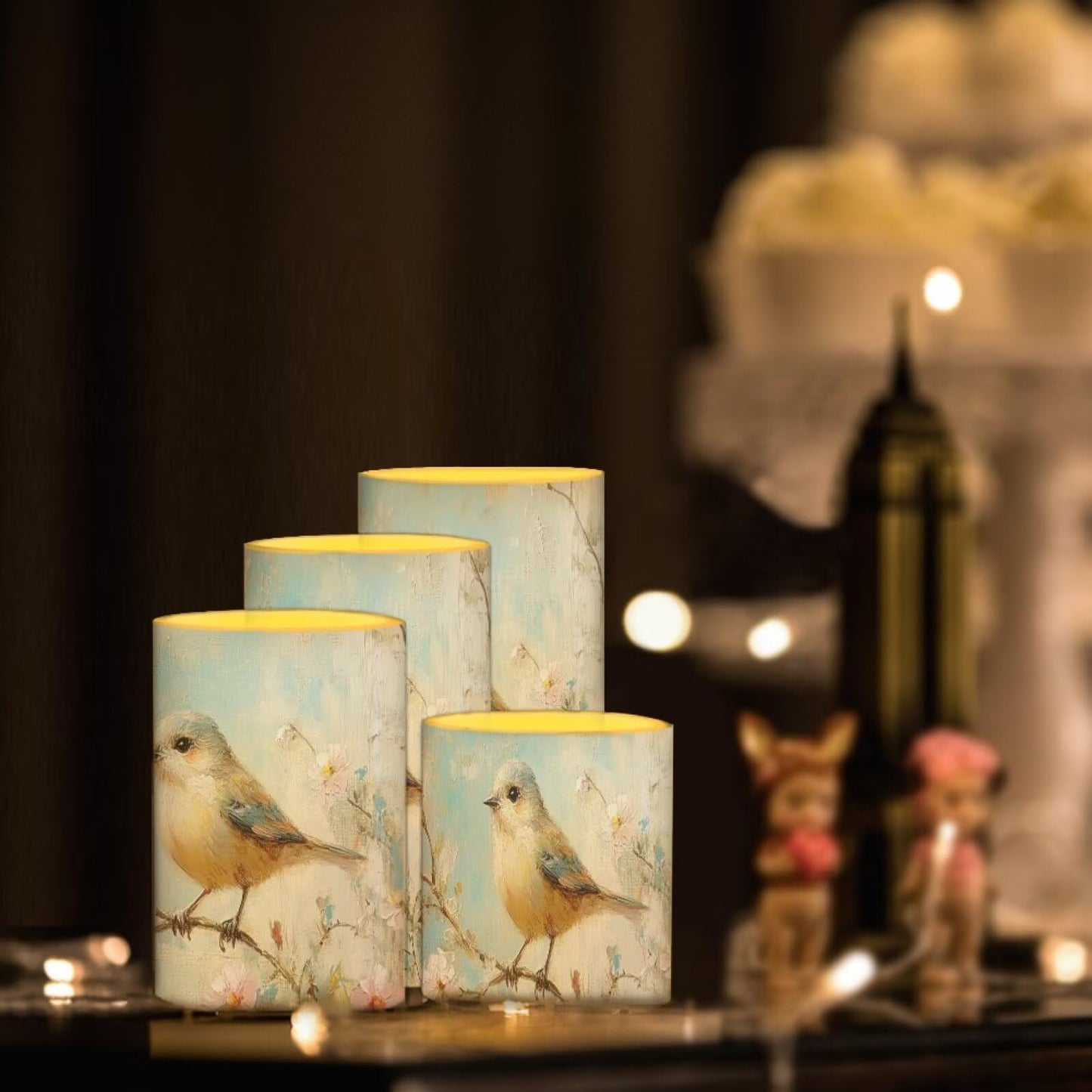 Cozeyat Bird Nature Flameless Candles 4 Pack LED Pillar Candles Battery Powered with Remote Timer Color Changing for Home Wedding Indoor Outdoor