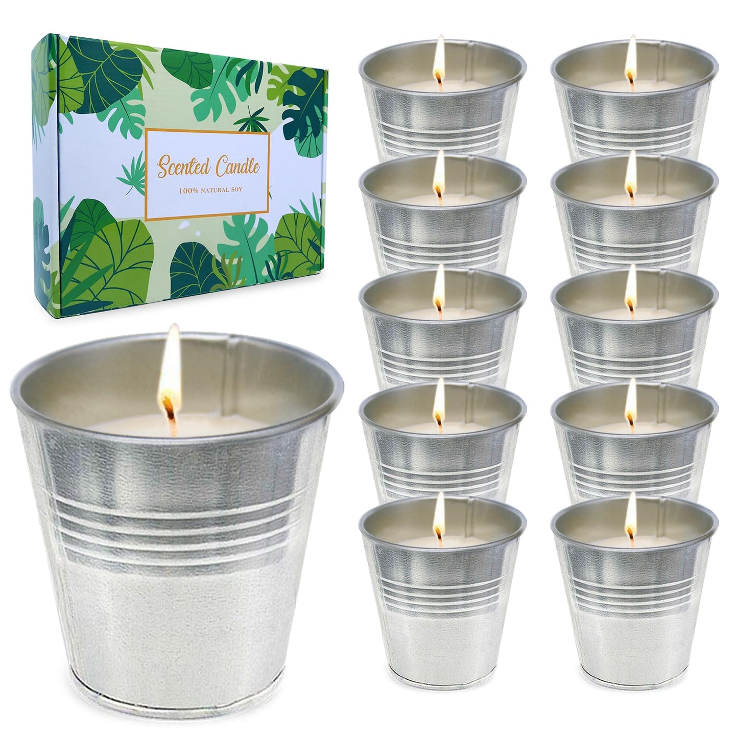 Set of 12 Citronella Candles Outdoor, Bulk Small Natural Soy Wax Lemongrass Scented Summer Off Candles in Bucket for Home Patio Porch Outside