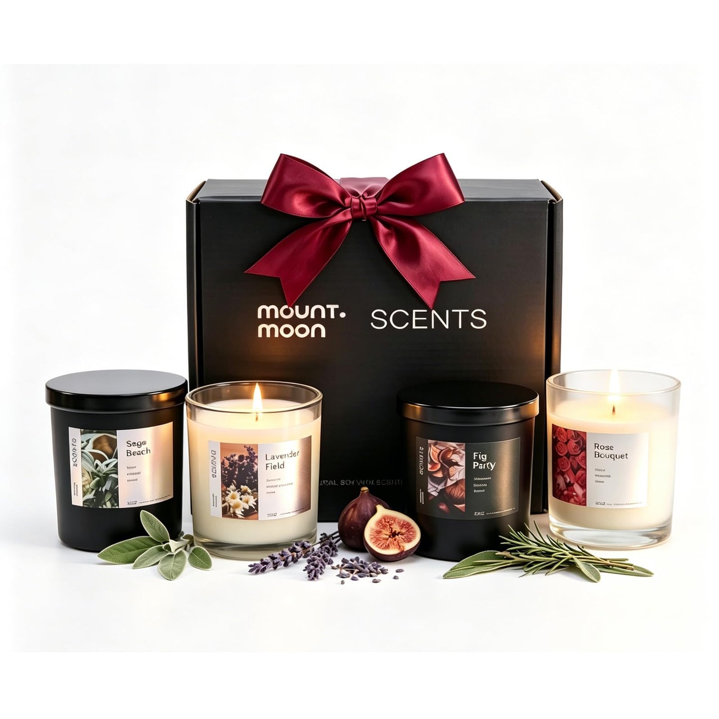 4-Pack Soy Candle Gift Set, Natural Aromatherapy Candles - Sea Salt Sage, Fig Fir, Lavender Eucalyptus, Velvet Rose, 5oz Each 150 Hour, Aromatherapy Candle Gift Set for Home, Relaxation & Spa