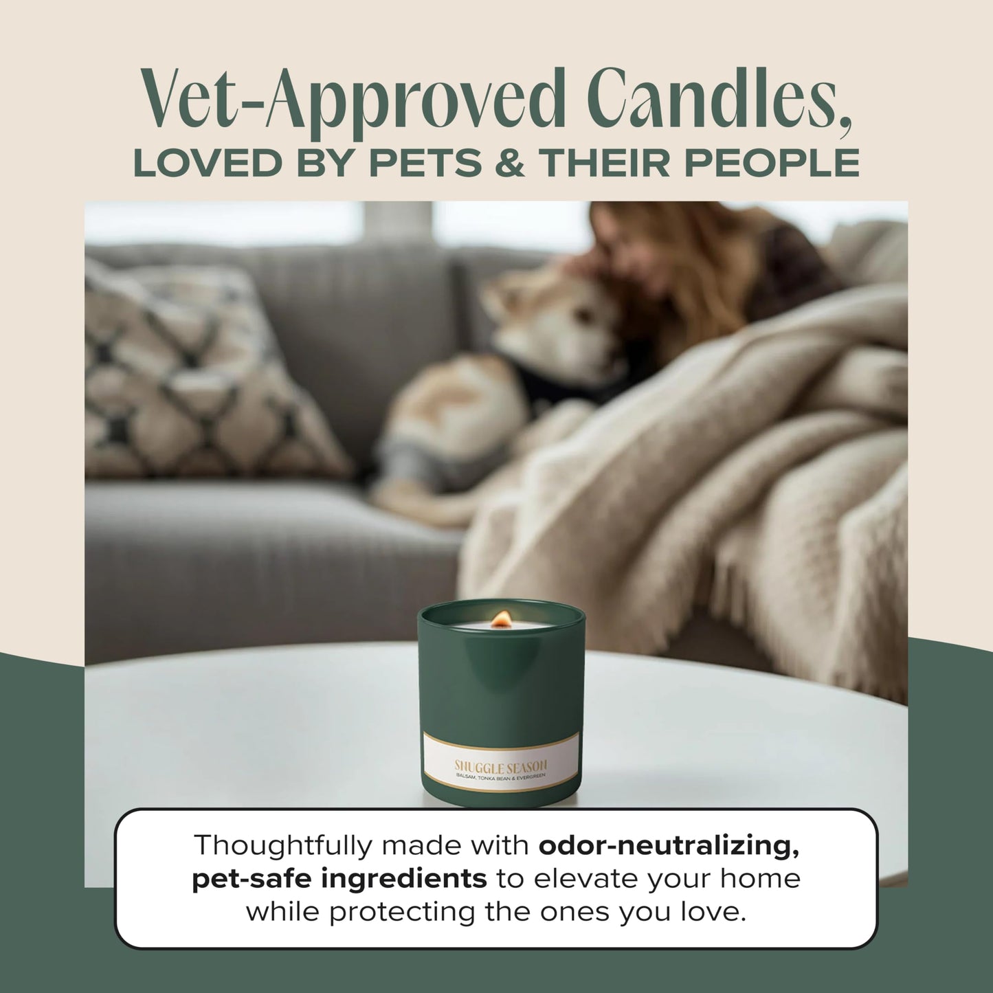 Companion Candles Snuggle Season Pet-Friendly Scented Candle – Balsam, Tonka Bean & Evergreen Fragrance - Coconut Soy Wax Candle with Wooden Wick, Approx. 50-Hour Burn Time, Made in USA, 11.8 oz