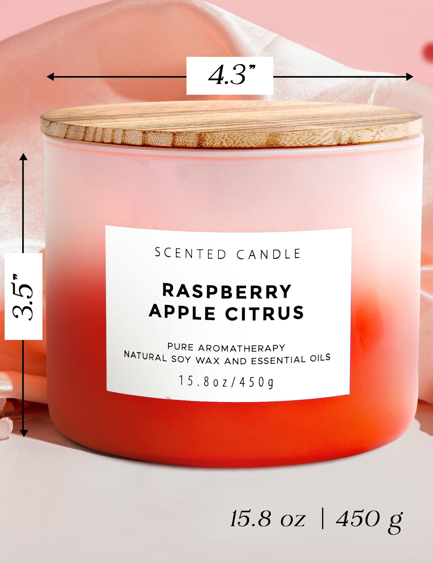 Raspberry Apple Citrus 3-Wick Soy Candle | 15.8 oz Large Scented Candle for Home | Clean Burn Long Lasting | Fruity Citrus Spice Scent | Gift Ready