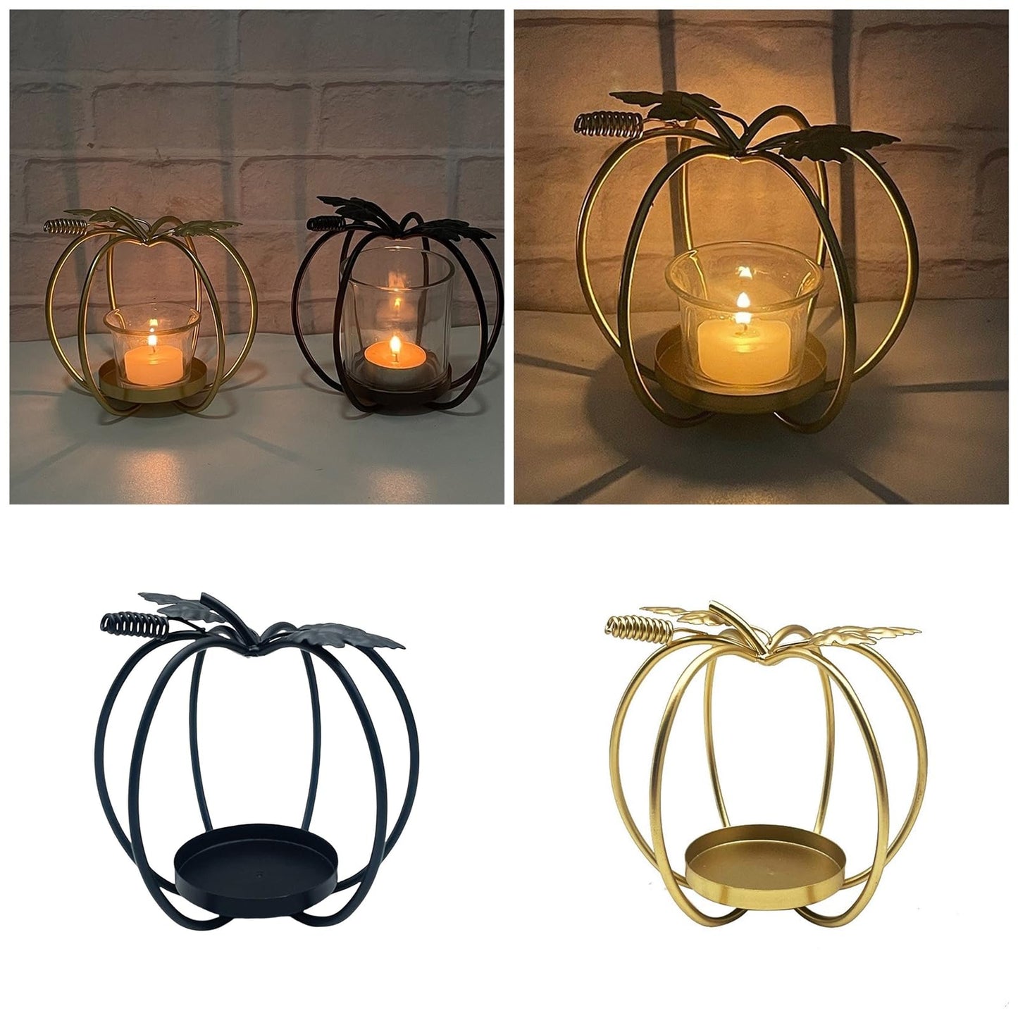 GKOXUQ European Iron Hollow Pumpkin Candle Holder Decorative Metal Tealight Stand for Halloween Table Centerpieces Candlestick