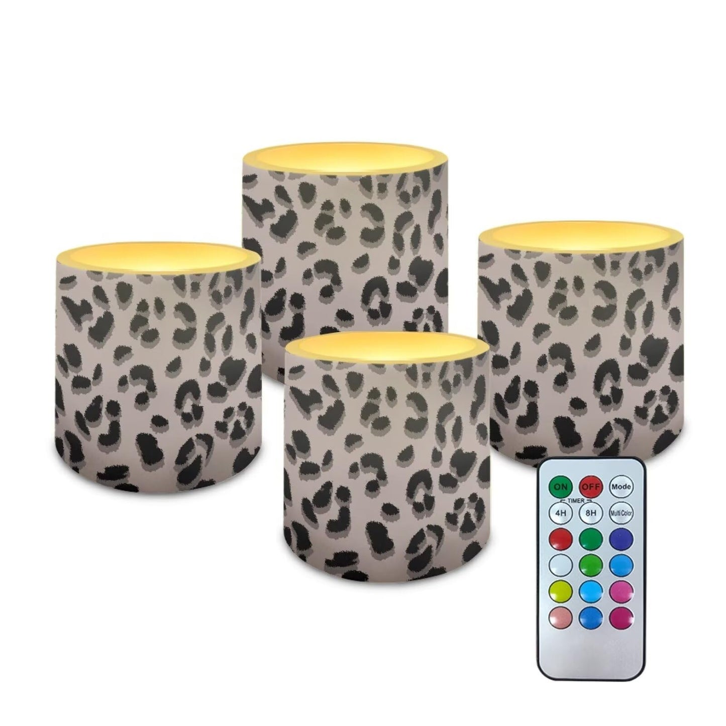 NETILGEN Classic Brown Leopard Print Flameless Candles Realistic Flickering Flameless Candles with Timer Remote Color Changing Battery Operated LED Candles Set of 4