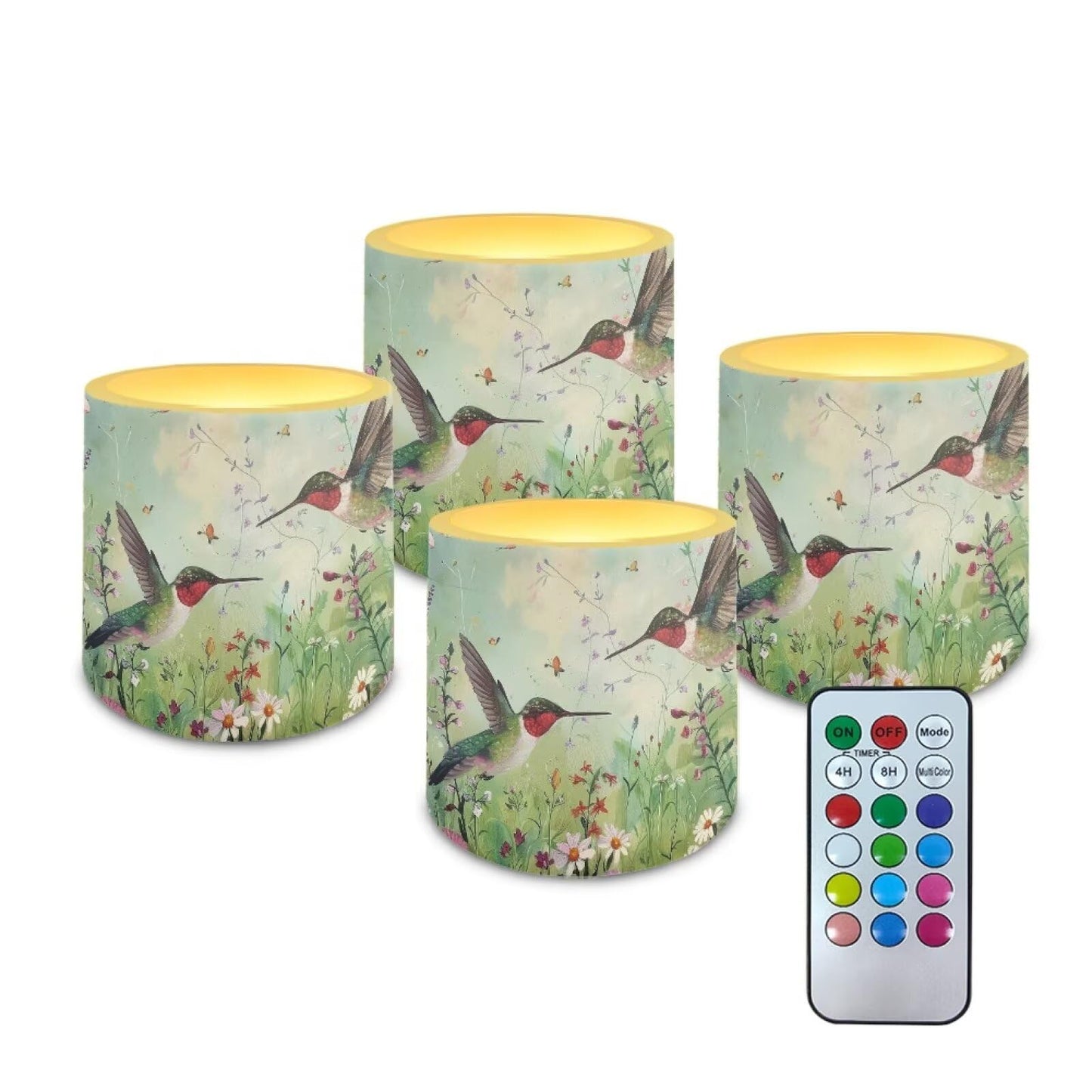 Cozeyat Hummingbird Battery Operated Flameless Candles Set of 4 with Remote Timer LED Pillar Candles Dancing Flame Waterproof for Indoor Outdoor Table Garden