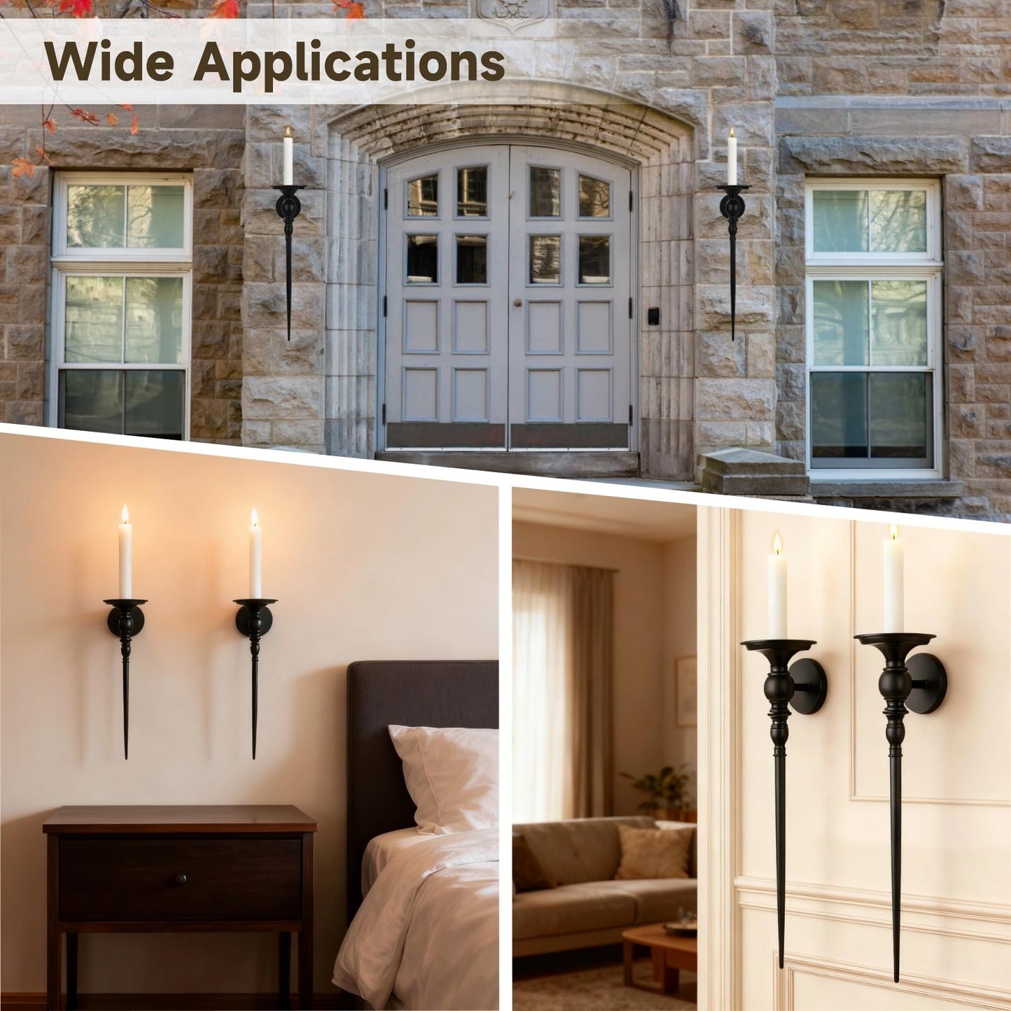 2 Pcs Candle Sconces Wall Decor Set, Black Gothic Wall Candle Holder, Iron European Style Candle Holder, 24 x 5.5 x 5.5 in