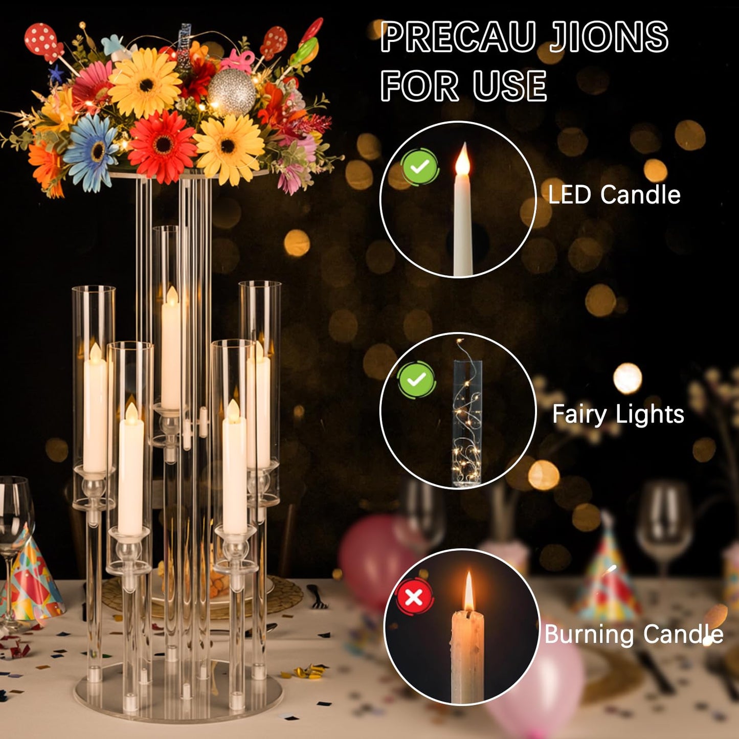 4PCS Acrylic Candelabra Centerpieces for Tables,2-in-1 Clear 5 Arm Candelabras &Flower Stand for Wedding Centerpieces,Acrylic Centerpieces Stand for Birthday Party Event Decor Fit LED Candle