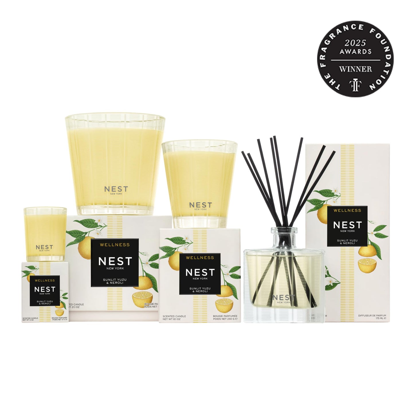 NEST New York Scented 3-Wick Candle, Sunlit Yuzu & Neroli - 21.2 oz - Up to 100-Hour Burn Time - Reusable Glass Vessel