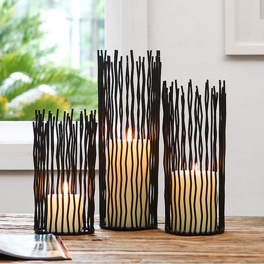 Metal Candle Holders for Pillar Candles - Creative Wire Candle Holder Set of 3 for Fireplace Mantel, Black Candlestick Holders for Table Centerpieces Halloween Christmas Birthday Party Home Decor