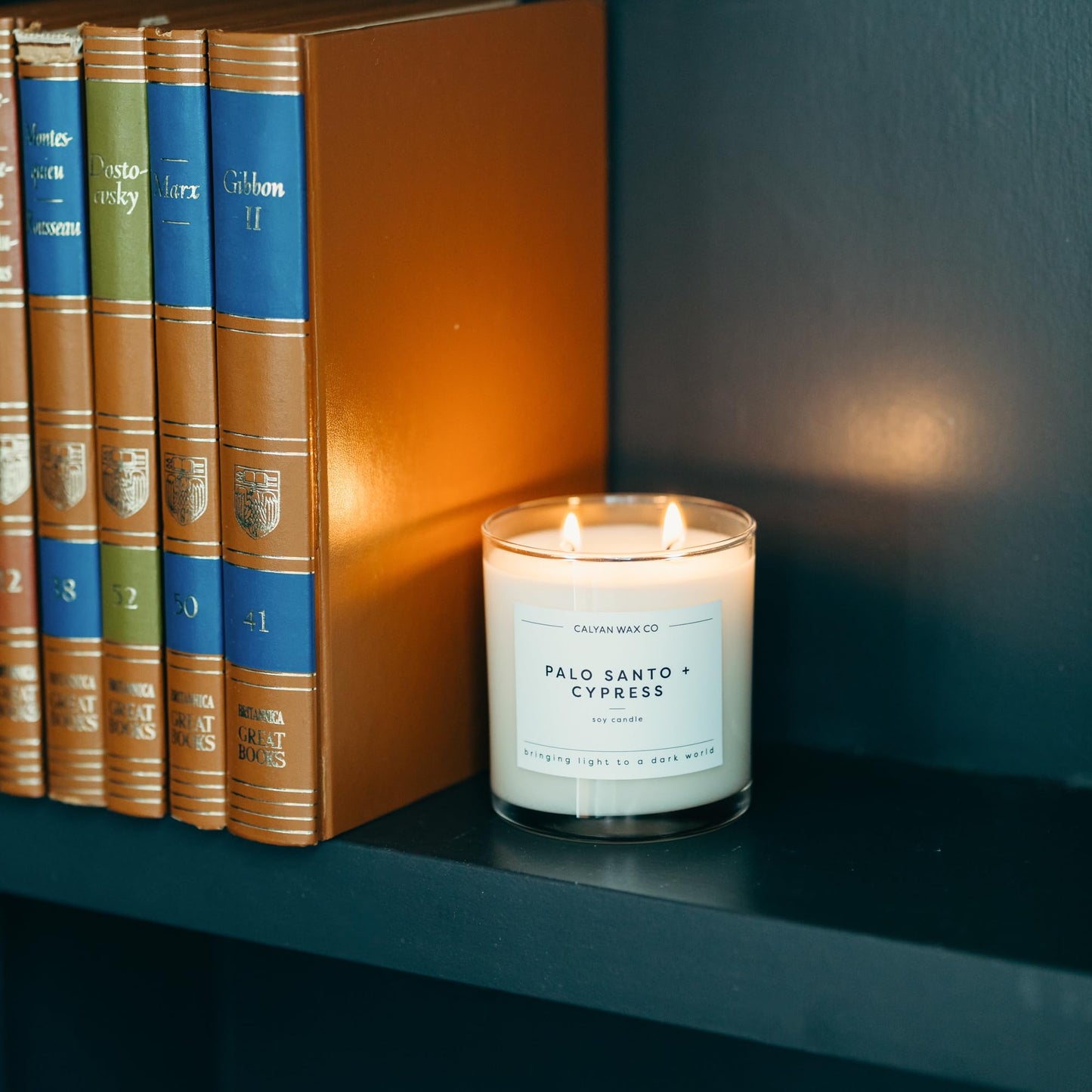 Calyan Wax Co. Palo Santo & Cypress 2 Wick Scented Candle - 37 Hour Burn - Luxury Clean Soy Wax Candles - Long Lasting Large Glass Jar Candle for Home - 8.8oz