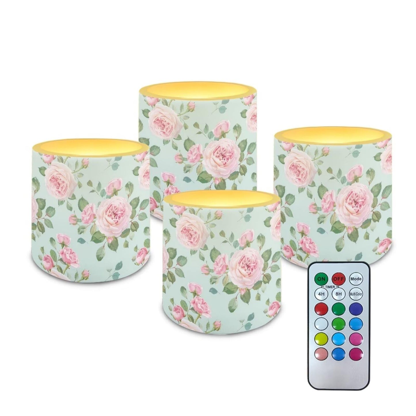 Cozeyat Elegant Floral LED Candles Set of 4 Battery Powered Flameless with Remote Timer Dancing Flame Waterproof for Home Table Garden Decoration