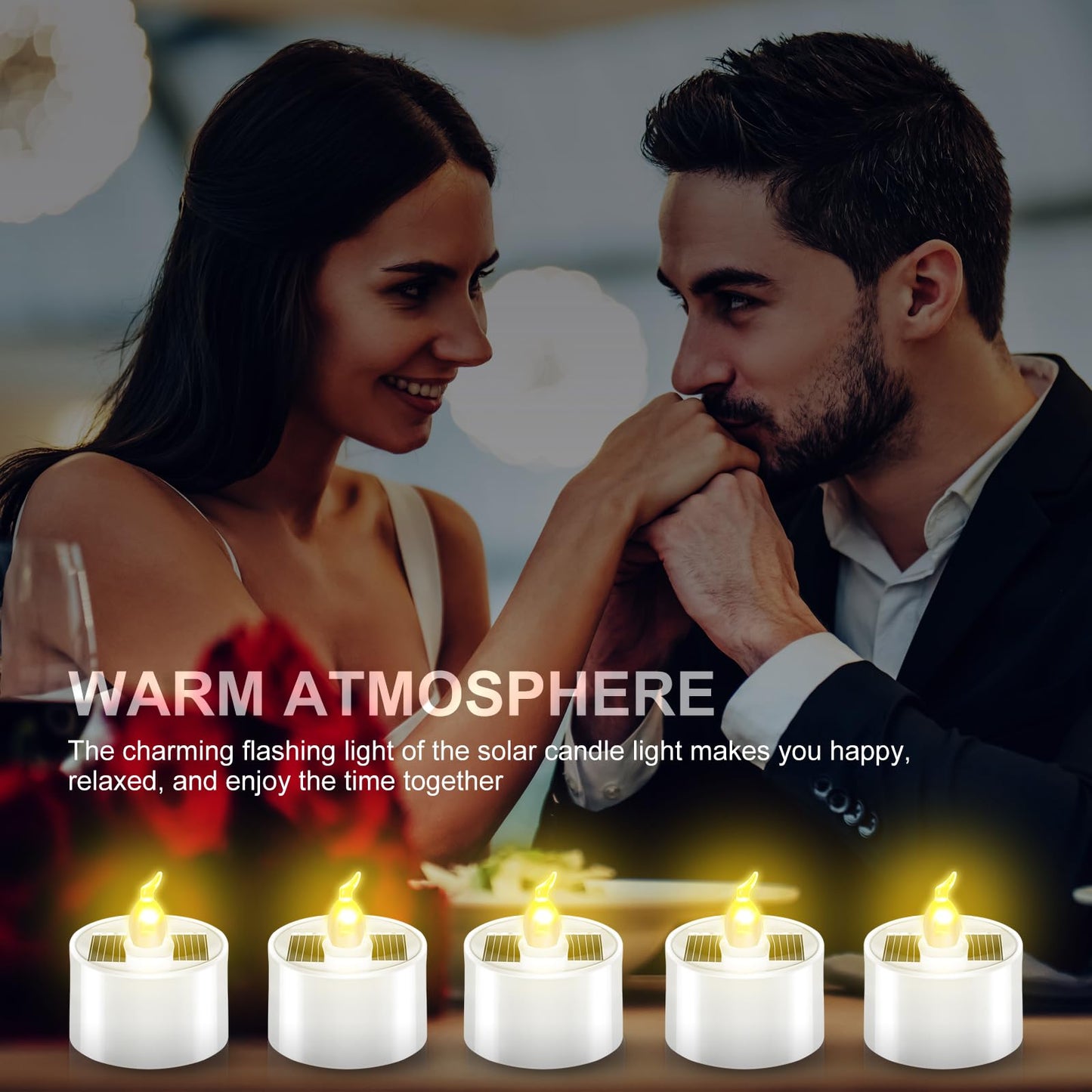 Hortsun 6 Pieces Halloween Solar Tea Light Outdoor Waterproof Candles Flameless Solar Tea Lights Rechargeable Candles with Flickering Light Sensor for Party Garden Home Decor(Stylish)