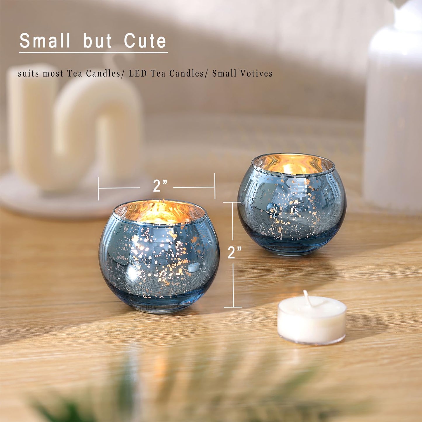 LAMORGIFT 36 Pcs Blue Votive Candle Holders - Mercury Glass Tealight Holders for Dusty Blue Wedding Decor, Centerpiece Table Decorations