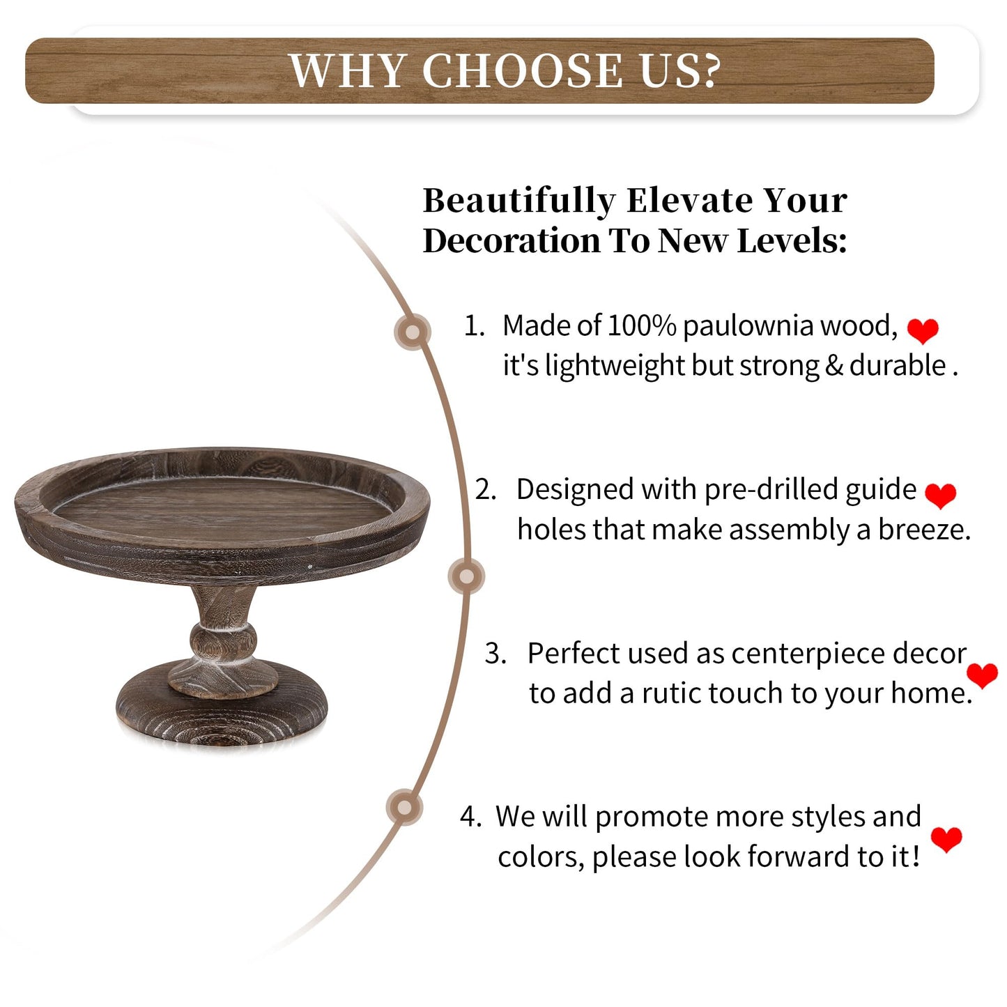 Hanobe Display Riser for Farmhouse Decor: Rustic Wooden Risers Round Decorative Pedestal Plate Stand Holder Tray for Candle, Cupcake, Plant
