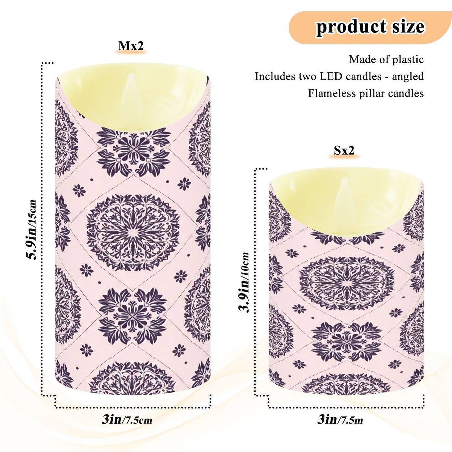 Gravopti Mandala Tile 2 Pack Flameless LED Pillar Candles with Remote & Timer, Battery Operated, Flickering Wax Candle for Wedding, Romantic Home & Party Decor