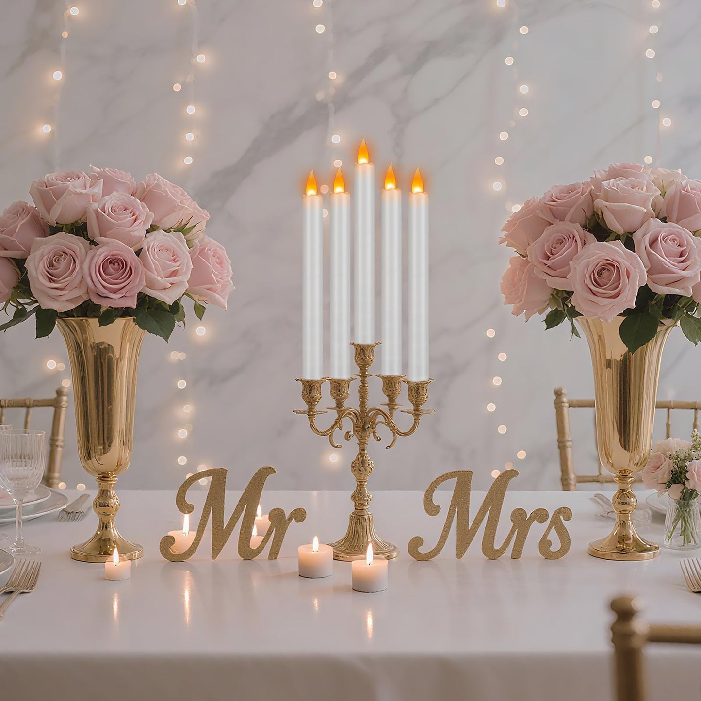 wemarry Flameless Taper Candles 10" Dripless Battery Operated Taper Candles Included Remote Timer 400+ Hours by 2AA Batteries for Halloween Christmas Wedding (White, 12 Pack)