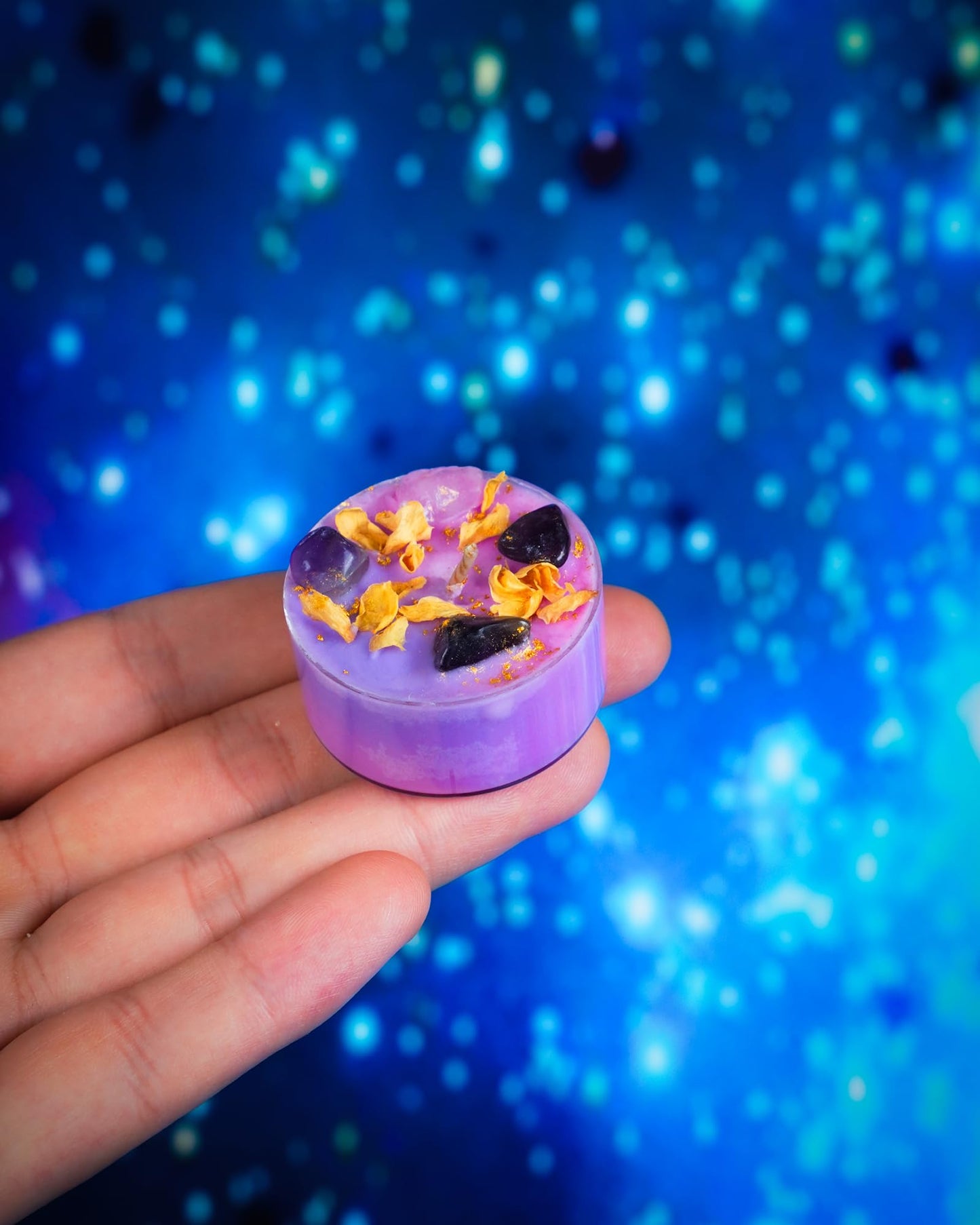 Tealight Soy Candles with Crystals and Herbs, Handmade Energy, Healing Crystal Soy Candles, Aromatherapy Candles. (Purple)