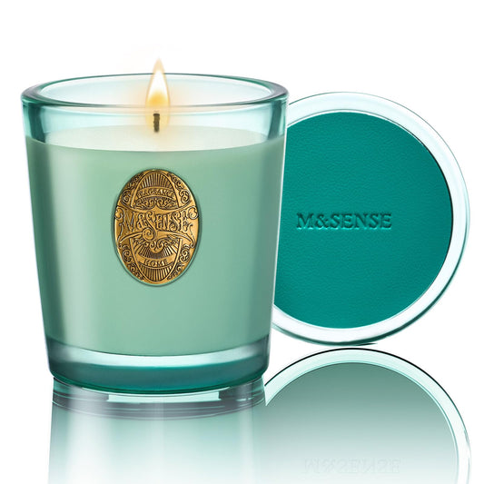 M&SENSE Natural Clean Scented Soy Candle | Fresh Linen & Neon Blue | 9.2 oz, 50H Burn Time | Luxury Scented Candle for Relaxation, Gifting, Home Décor | Ideal for Bedroom, Office, Party Ambiance