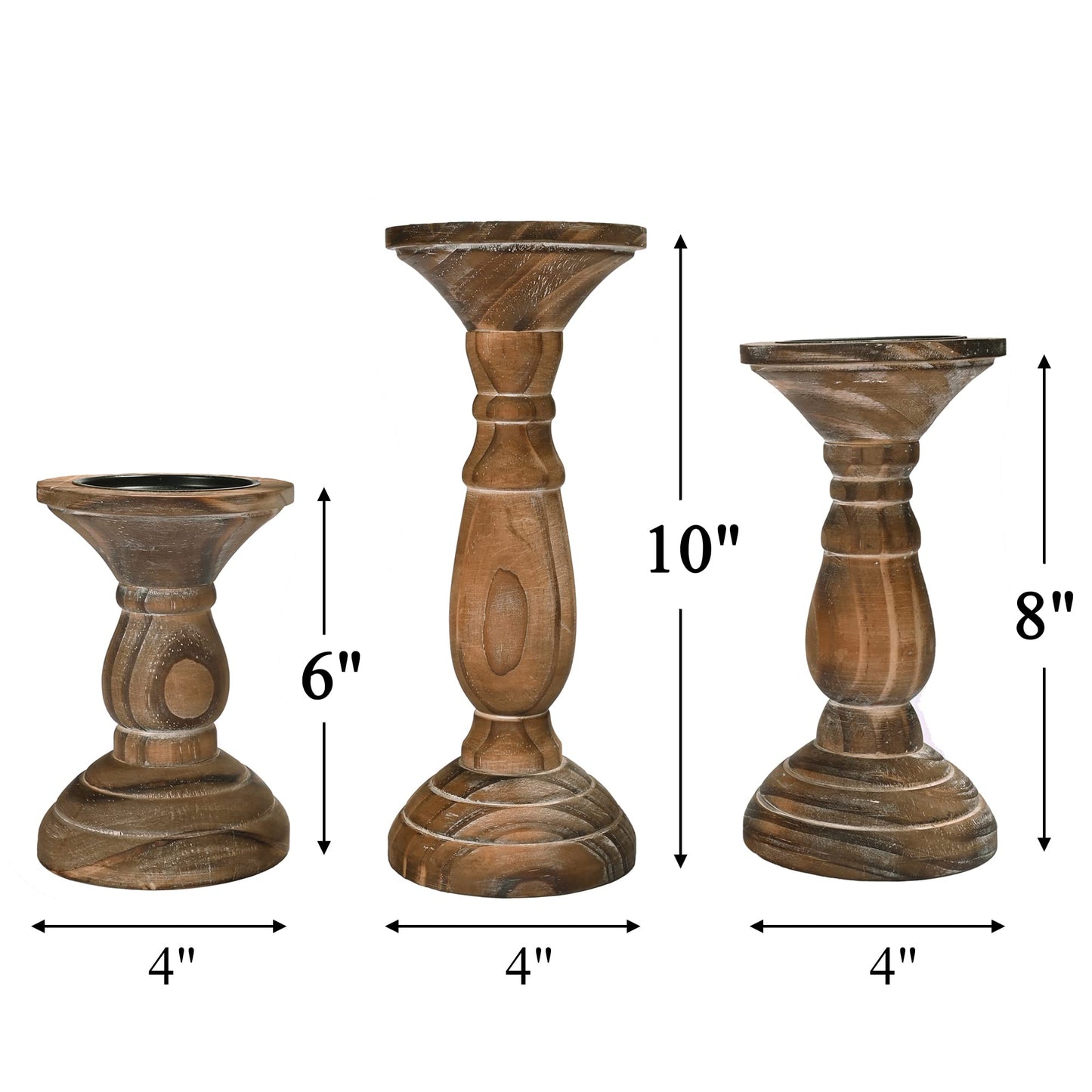 Yorkmills Pillar Candle Holder Set of 3, Farmhouse Decor Living Room Tall Candle Holders for Pillar Candles, Wood Candle Holders for Table Centerpieces Brown Home Decor Kitchen Dining Room Table Decor