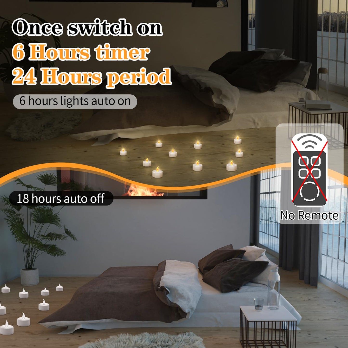 KOABY 24 Pack Tea Lights with Timer, Auto-On 6 Hours and Off 18 Hours in 24 Hours Cycle Automatically, Battery Operated Flameless Flickering Tea Lights with Timer(24 Pack, Warm Yellow)