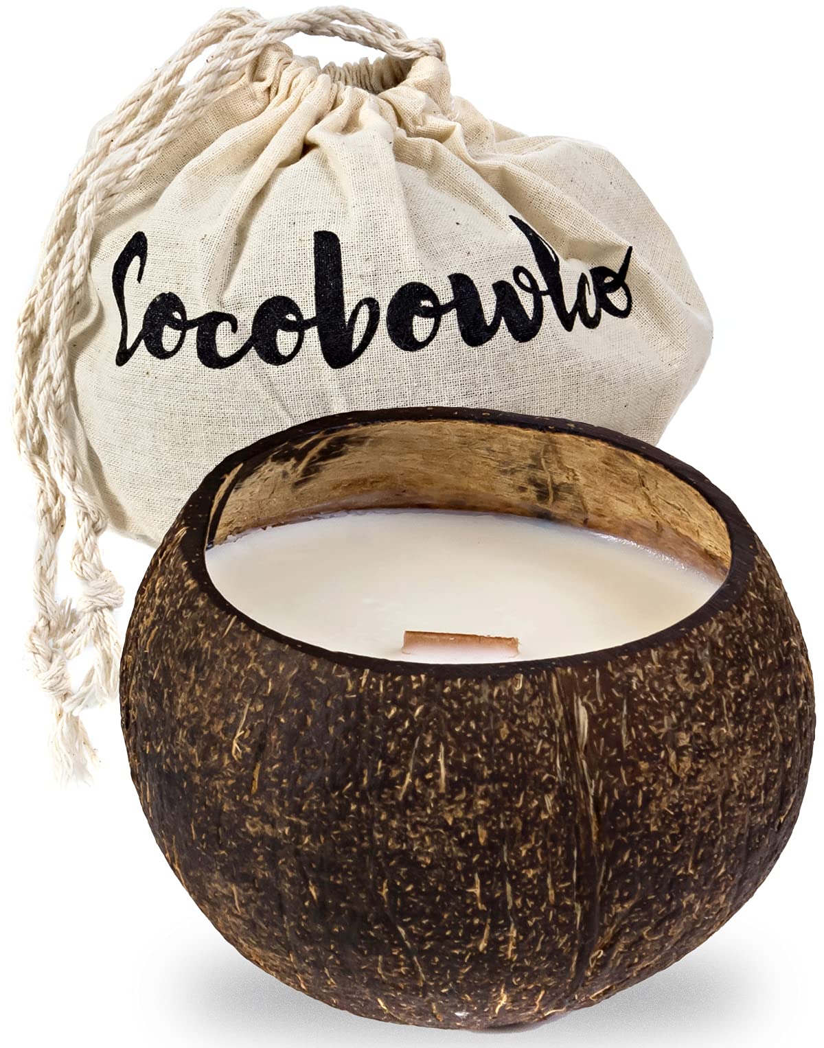 Cocobowlco Soy Coconut Candle - Vanilla Scent, Wood Wick, Real Coconut Shell, Eco-Friendly, 45+ Hours Burn Time