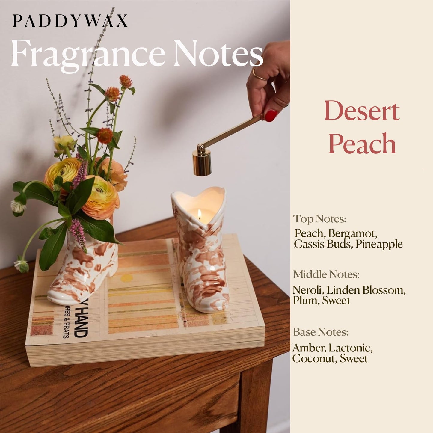 Paddywax Nashville Cowboy Boot Candle Collection Scented Soy Wax in Ceramic Vessel, Home Décor Candle for Living Room, Bedroom & Office, Western Inspired, 6 oz, Desert Peach