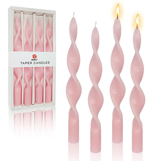 10 Inches Spiral Taper Candle Valentine's Day Candless Colorful Twisted Candle Dripless Long Candles, Handmade Candlesticks for Wedding Dinner Decor, Set of 4(Pink)