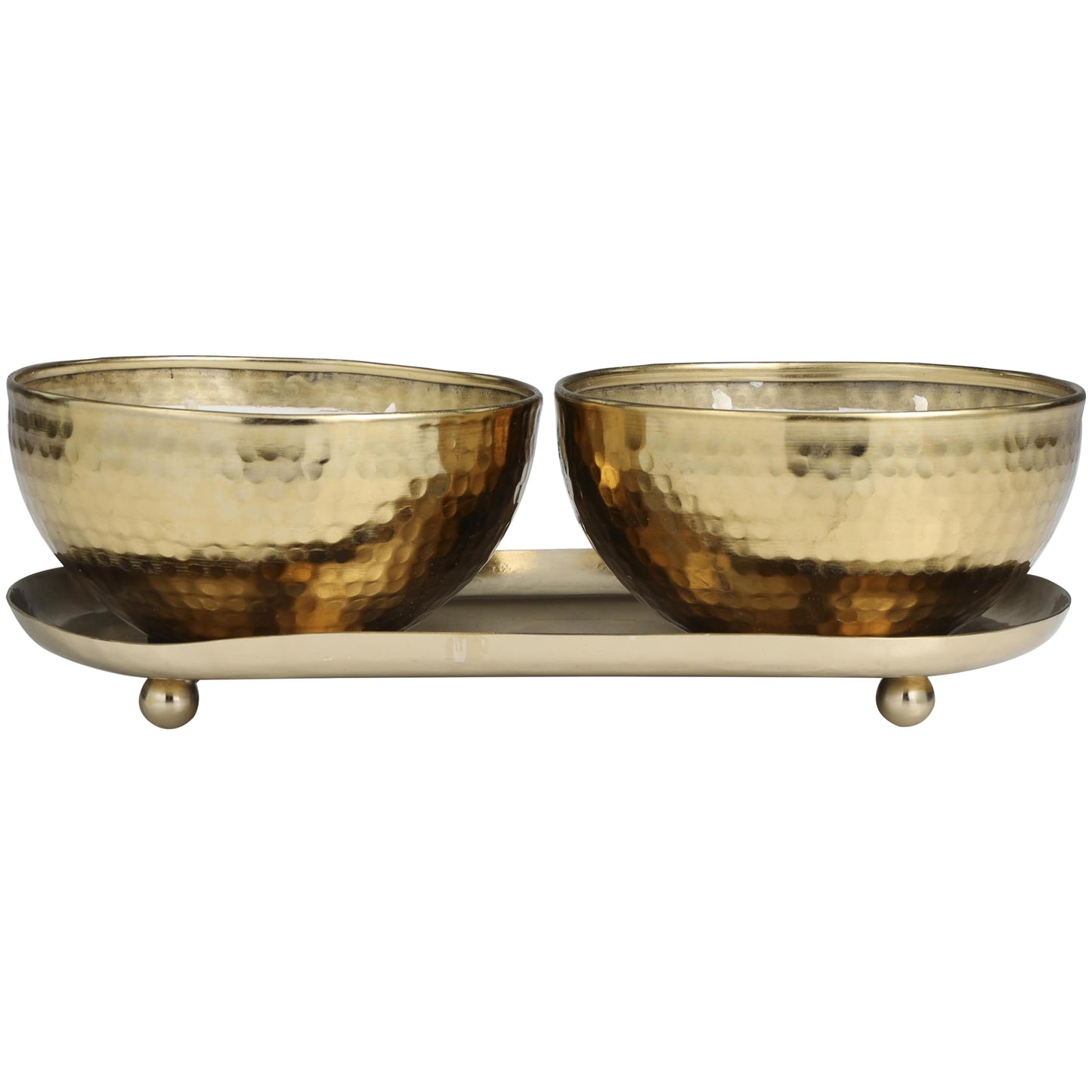 Deco 79 Metal Decorative Candle Egyptian Mint Scented Hammered 12 oz 2 Wick Aromatherapy Candle with White Wax, Set of 2 Wax Aromatherapy Candle 10" W, 3" H, Gold