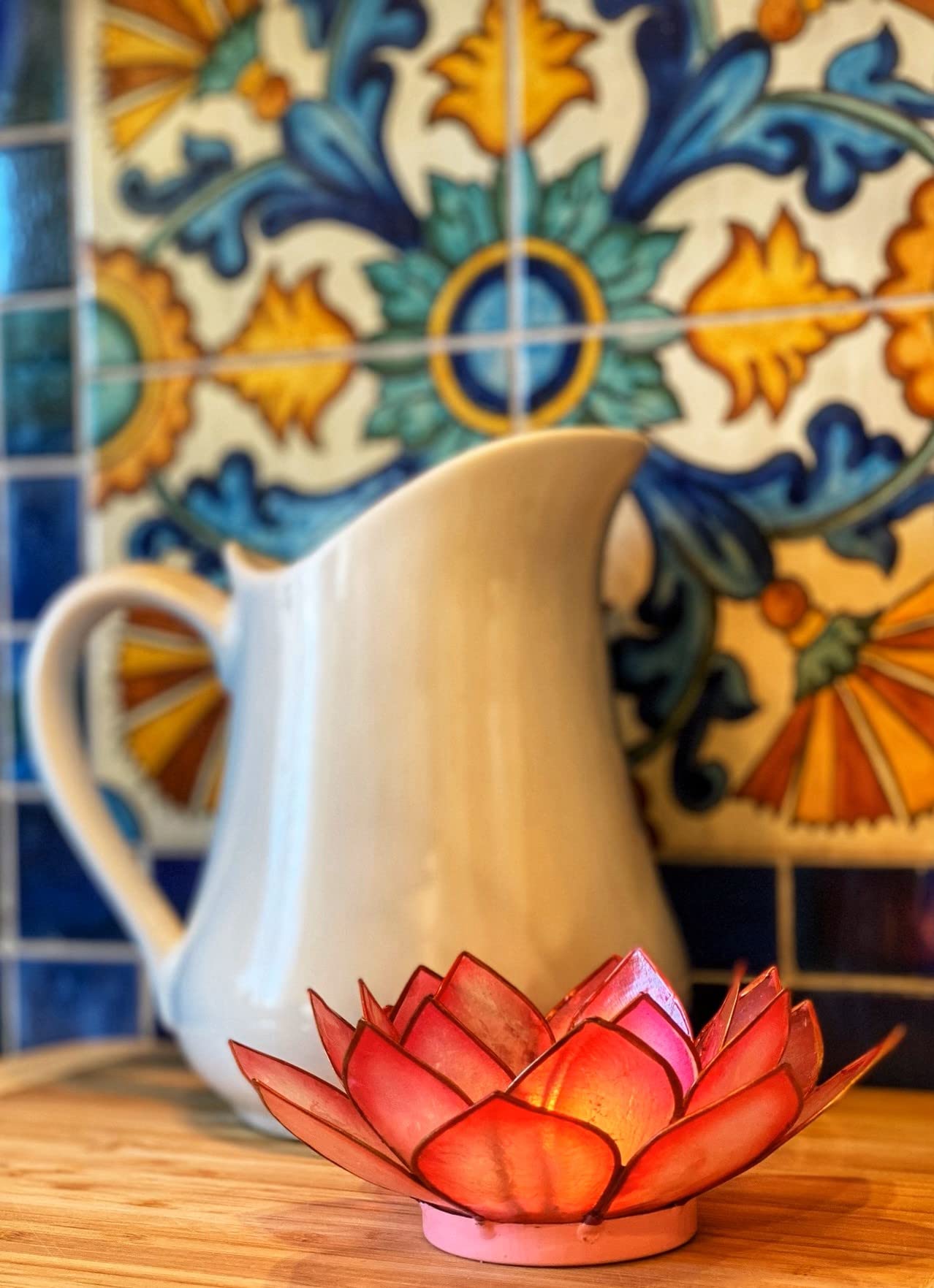 Om Gallery Capiz Shell Lotus Flower Decor Tealight Candle Holder for Serene Ambiance - Handmade Decorative Candle Holders for Meditation, Yoga, and Relaxation, Flamingo