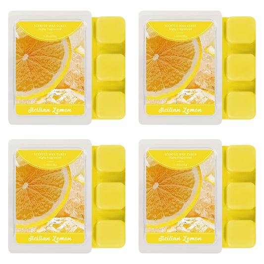SCENTORINI Wax Melts, Sicilian Lemon Scent, Summer Scented Wax Cubes, Natural Soy Wax Melts for Candle Making, Wax Warmer, Home Decoration, 4-Pack