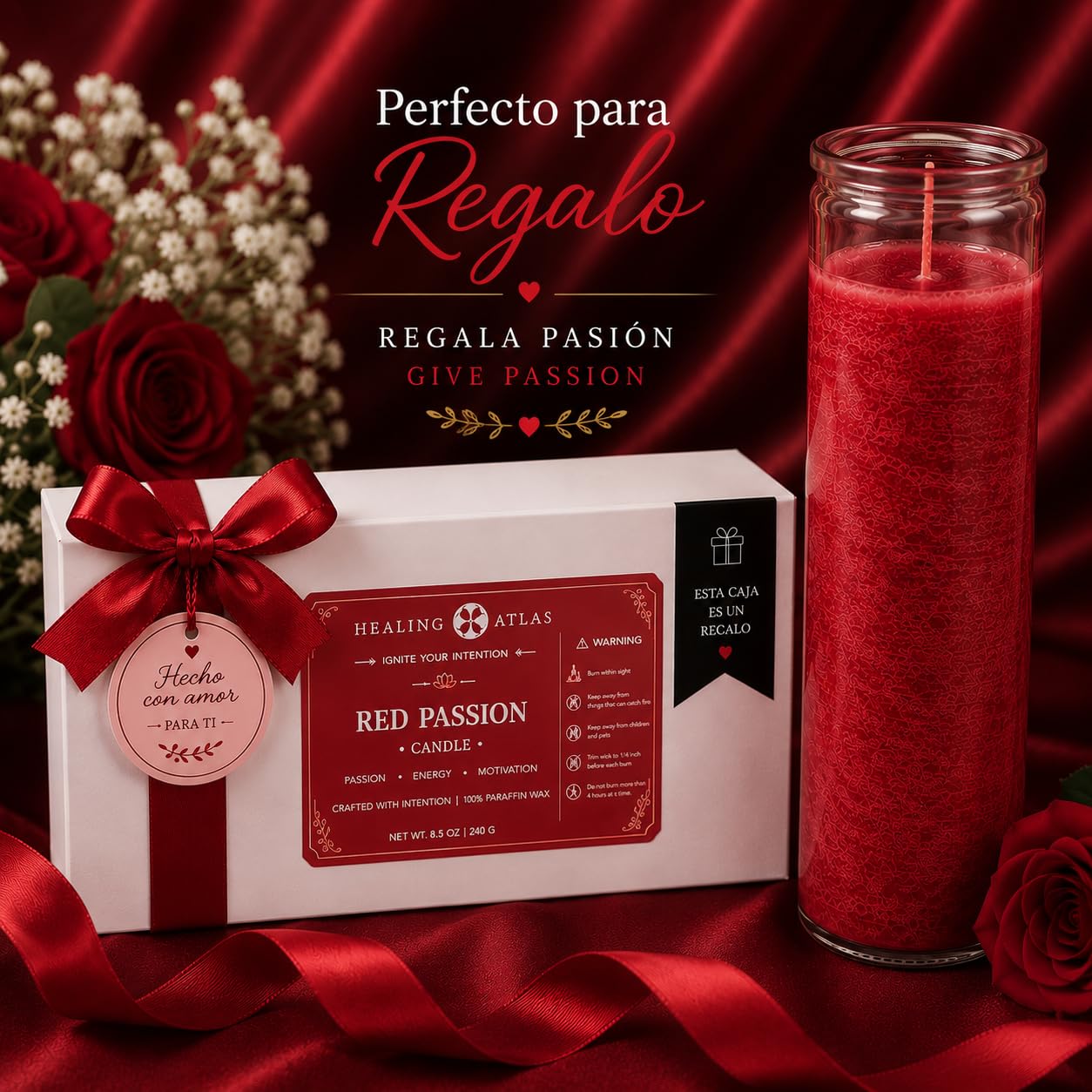 Red Passion Manifestation Candle Kit – 8" Ritual Prayer Candle with Intention Scrolls, Pencil & QR Guide for Passion, Confidence, Motivation & Strength