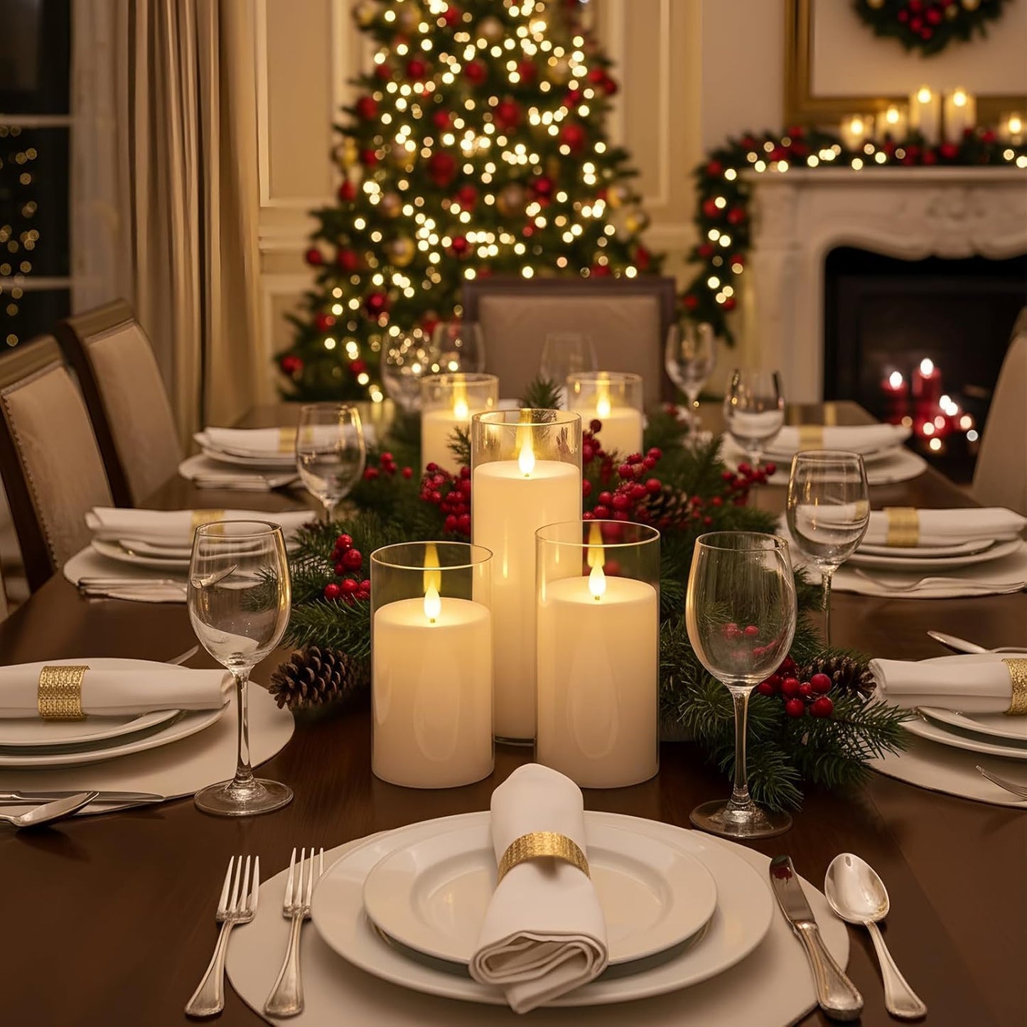 Homemory Pure White Flickering Flameless Candles, Battery Operated Acrylic LED Pillar Candles with Remote Control and Timer, Set of 9