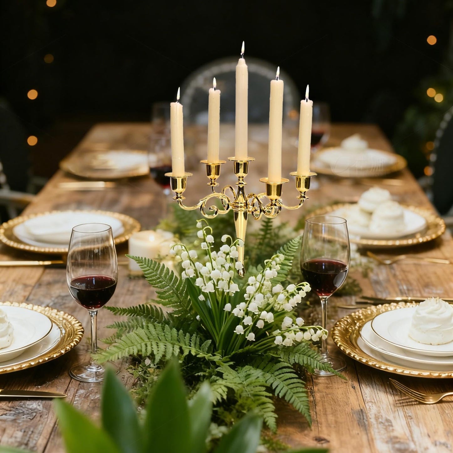 Gold 5 Arm Candelabra Candlestick 10.2 Inch Tall Metal Candle Holders Classic 5-arms Polished Taper Candle Holder Centerpieces for Home Decor Dining Tables Wedding Church Christmas Holiday Events