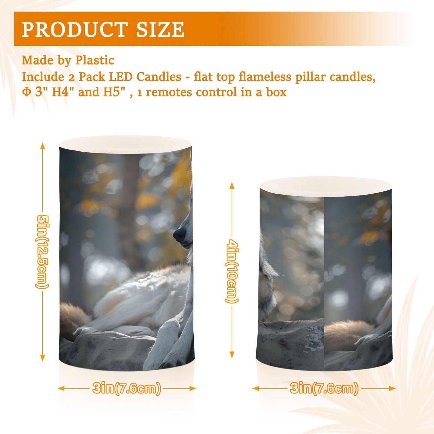 ALAZA Lovely Wolf Real Flickering Flameless Candles Battery Operated with Remote Timer,Tea Light Candles LED Pillar Votive Candles Set of 2 for Outdoor